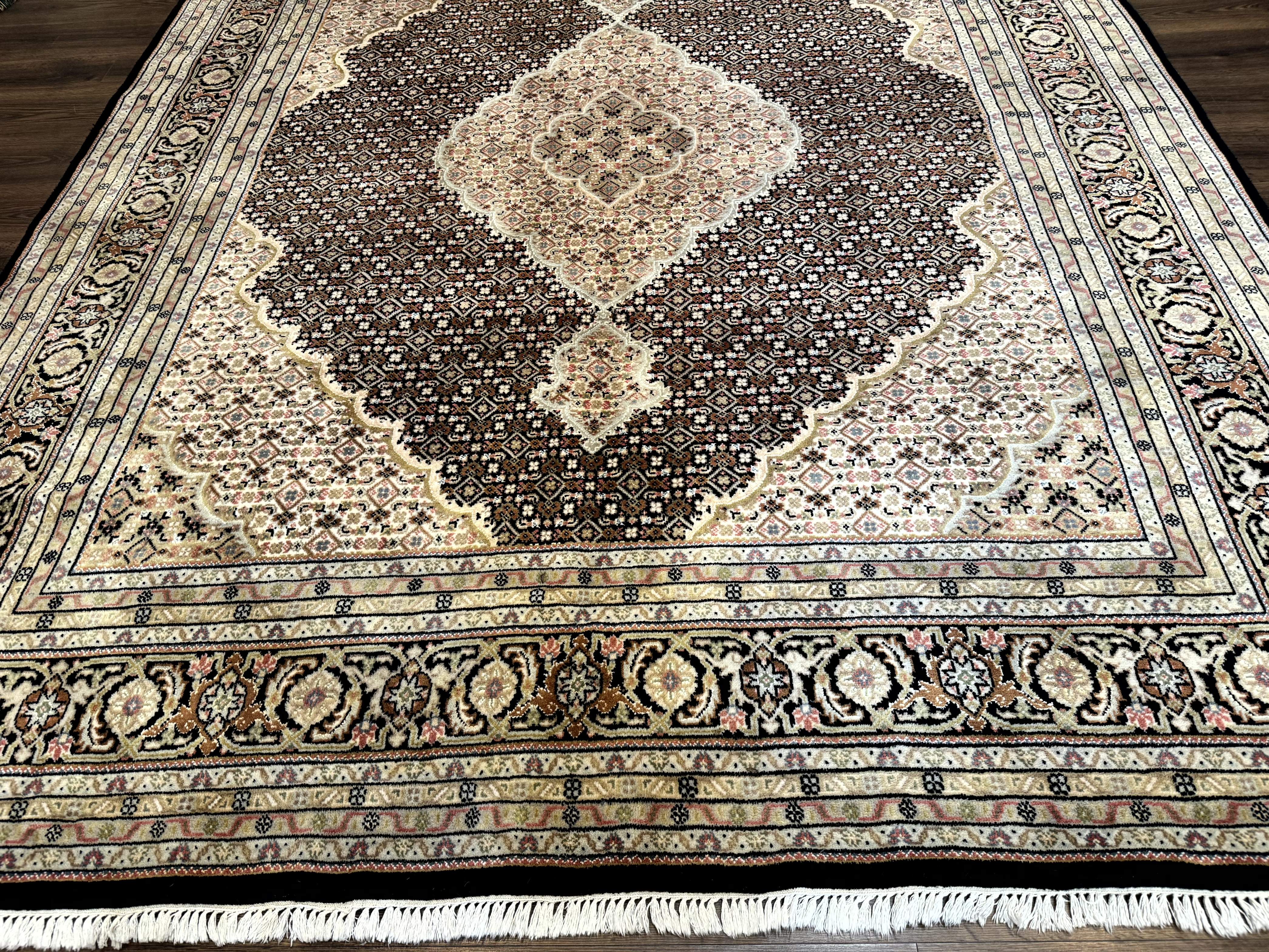 Indo Persian Rug 8x10, Herati Mahi Pattern, Black and Beige Oriental Carpet - Jewel Rugs