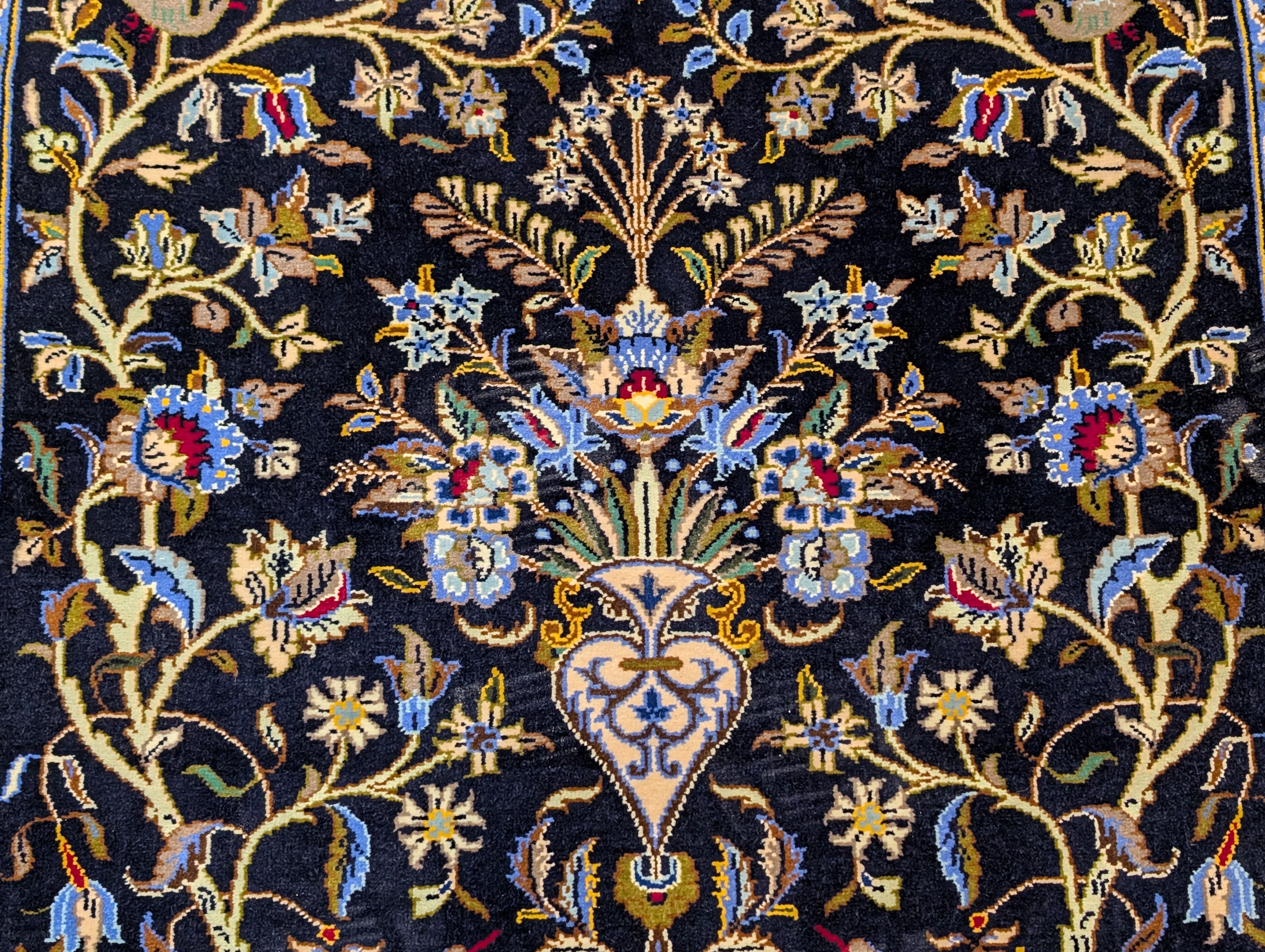 Persian Kashan Tree of Life Rug 4x6, Navy Blue, Birds & Animal Pictorials - Jewel Rugs