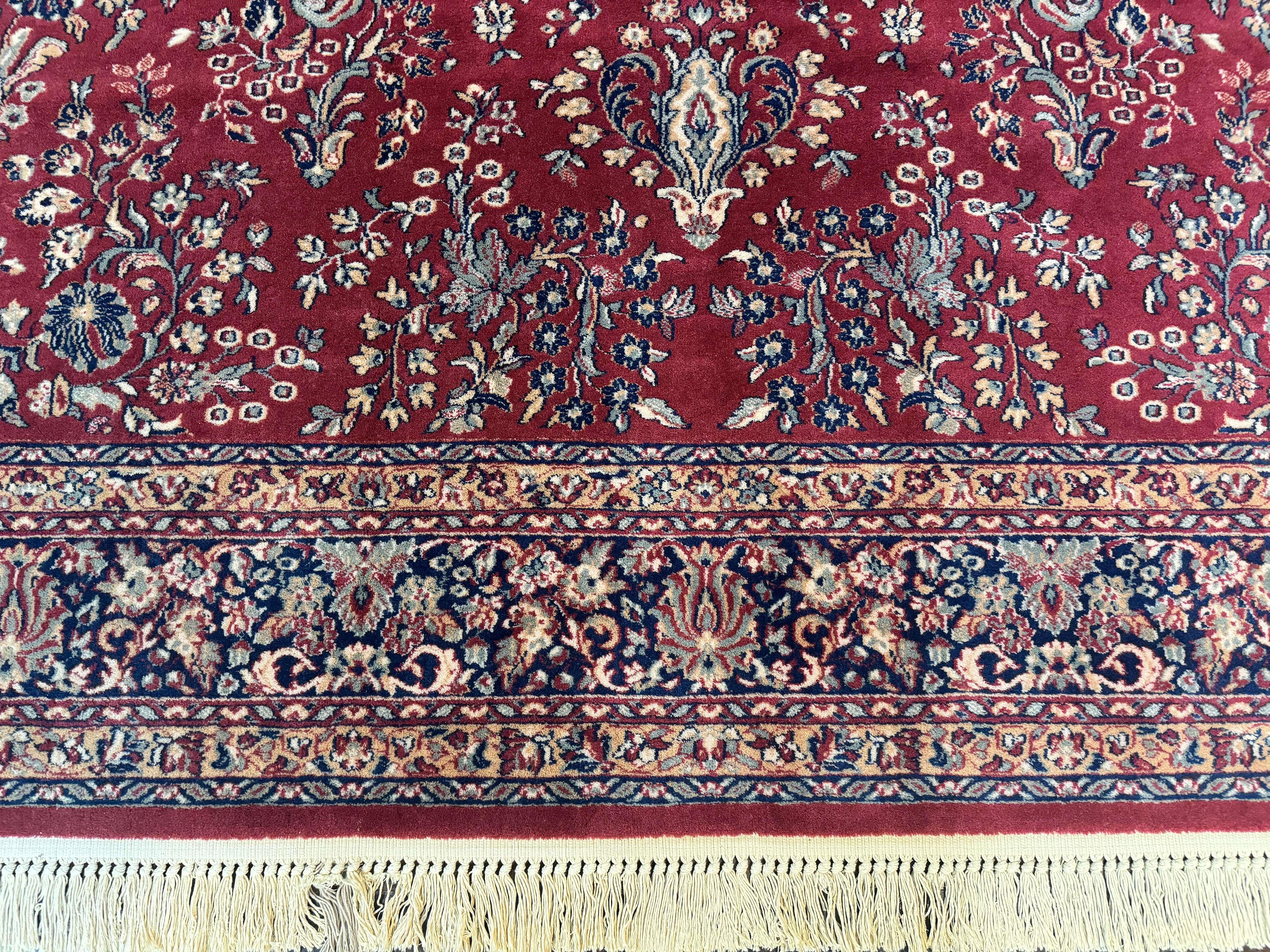 Karastan Rug 8 x 11.6, Rose Sarouk 300-1007, Vintage Wool Karastan Carpet, Beligum Power Loomed Rug, Floral, Red, Wool Pile - Jewel Rugs