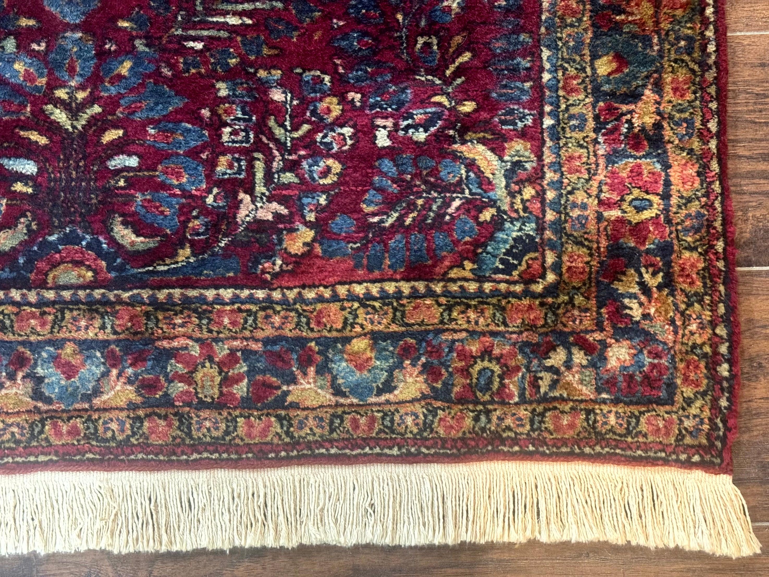 Antique Persian Sarouk Rug 3.6 x 5, Red, 1920s Persian Carpet - Jewel Rugs