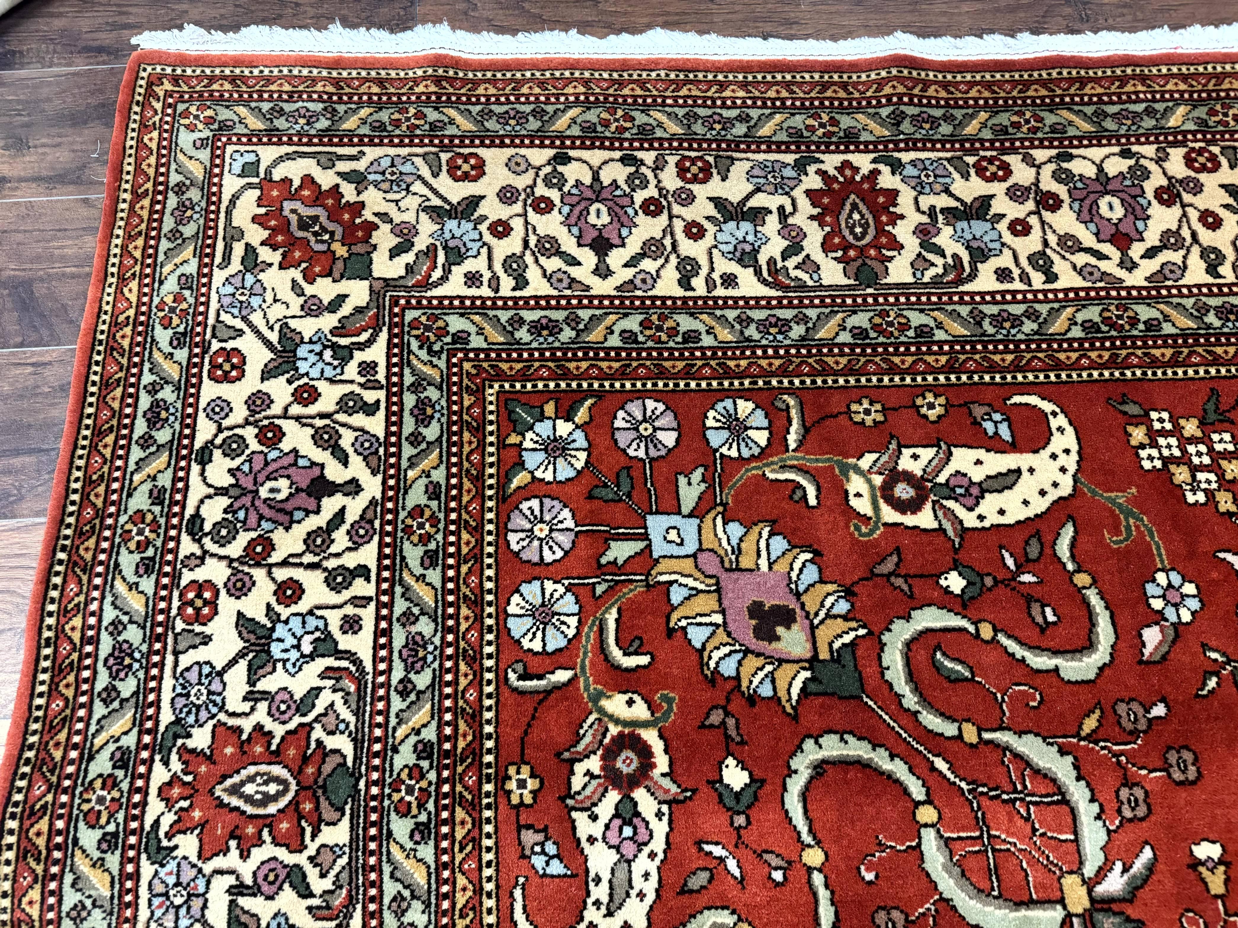 Romanian Rug 10x13, Vintage Handmade Wool Carpet, Floral Pattern, Birds, Red and Cream, Signed By Masterweaver, Persian Rug - Jewel Rugs