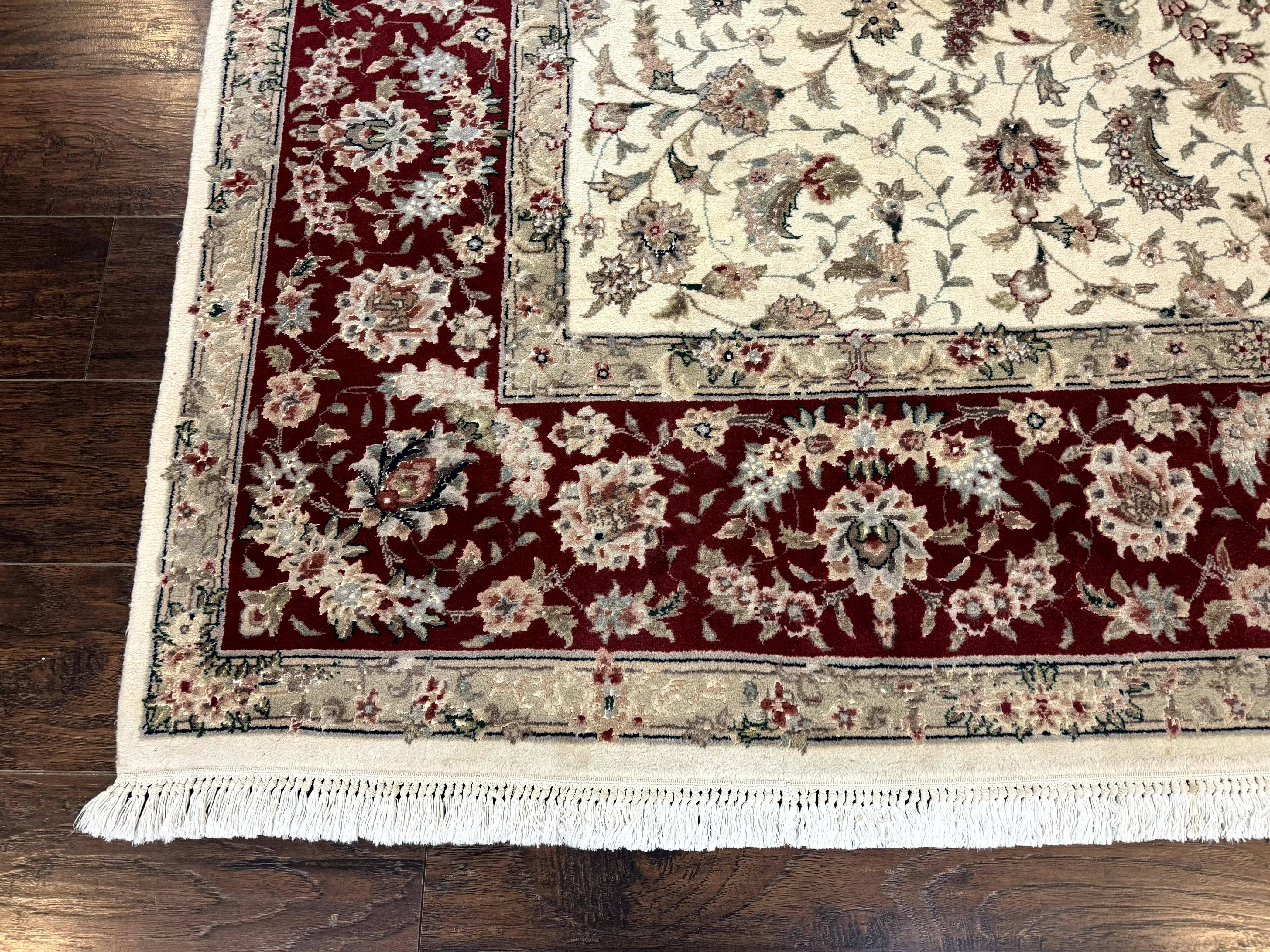 Sino Persian Rug 8x10, Beige and Burgundy, Floral Allover, Wool & Silk, Vintage - Jewel Rugs