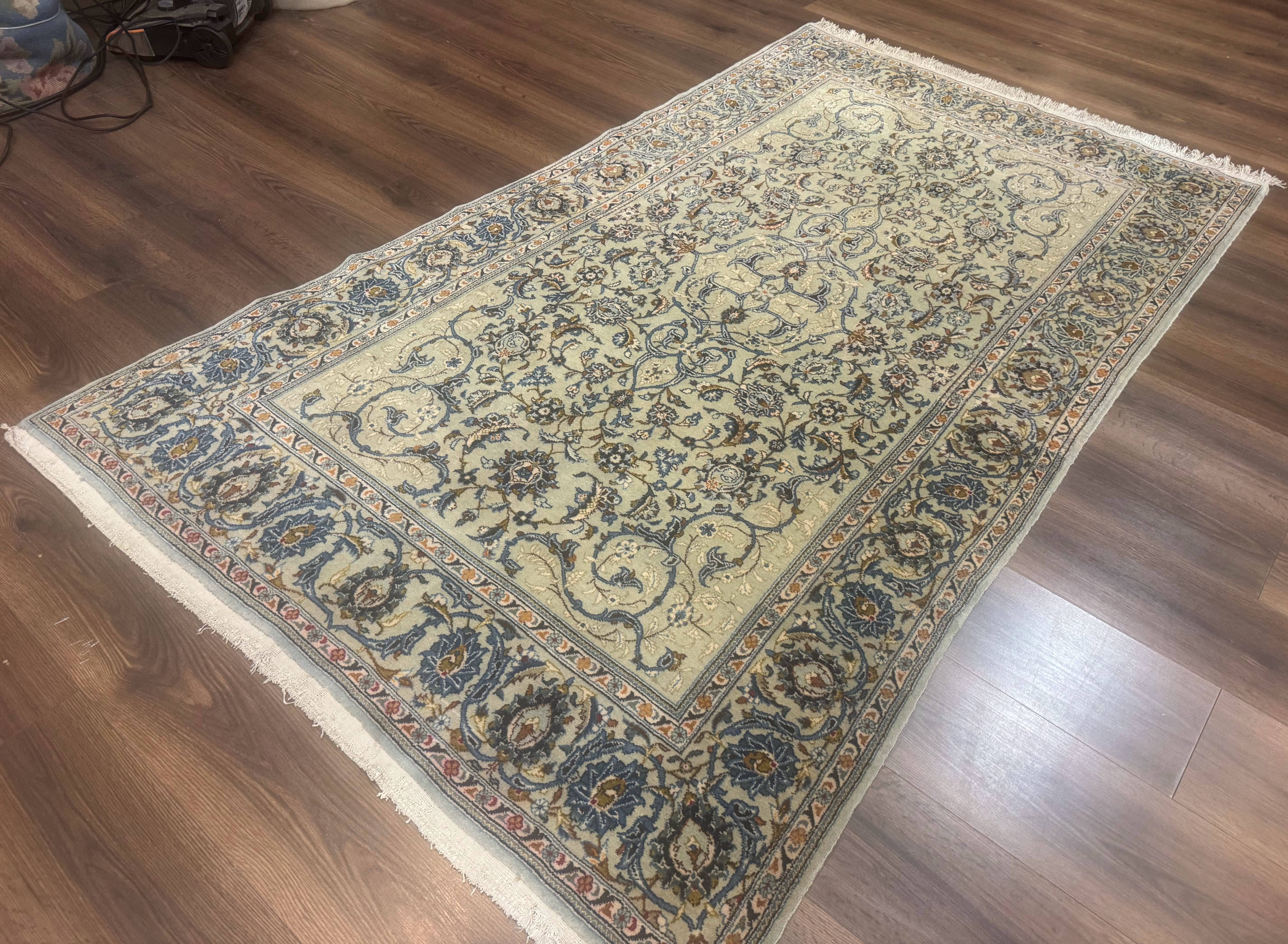 Persian Kashan Rug, Unique Colors, 225 KPSI, Light Green and Light Blue - Jewel Rugs