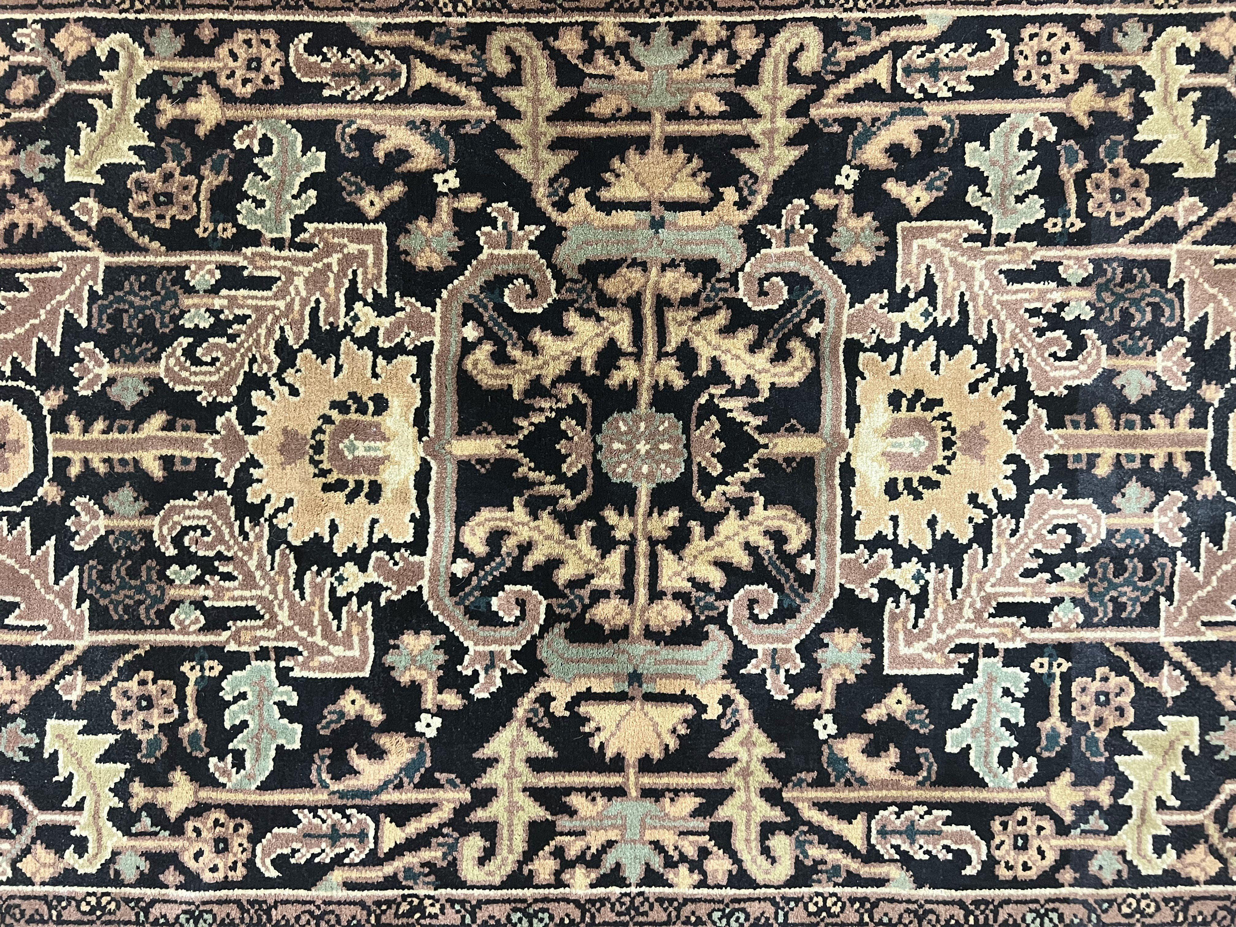 Heriz Rug 3.6 x 5, Handmade Vintage Wool Carpet, Couristan Carpet, Persian Design, Black - Jewel Rugs