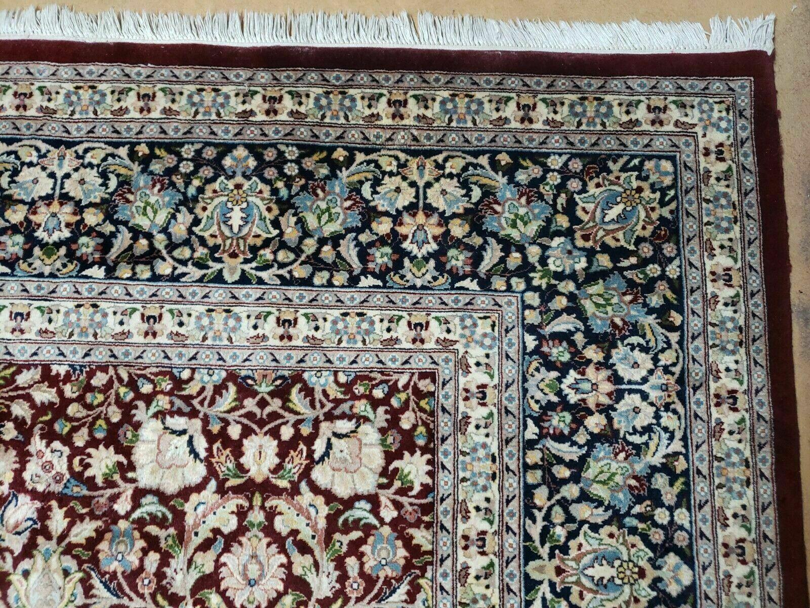Persian Rug 9x12, Floral Allover, Very Fine, Handmade, Room Sized Oriental Carpet, Sino Persian, Maroon and Navy Blue - Jewel Rugs