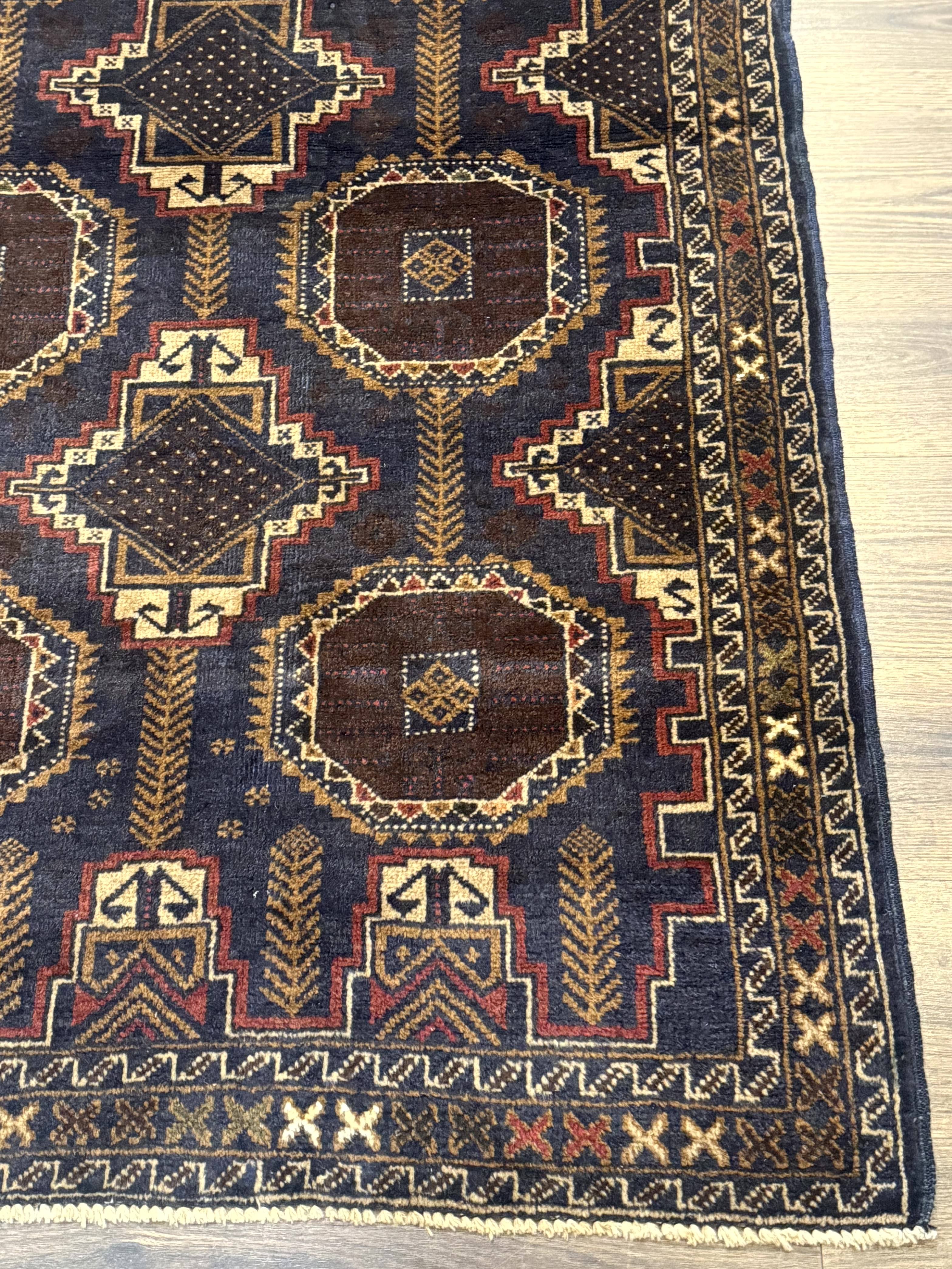 Navy Blue Afghan Balouch Rug 4x6, Handmade, New - Jewel Rugs