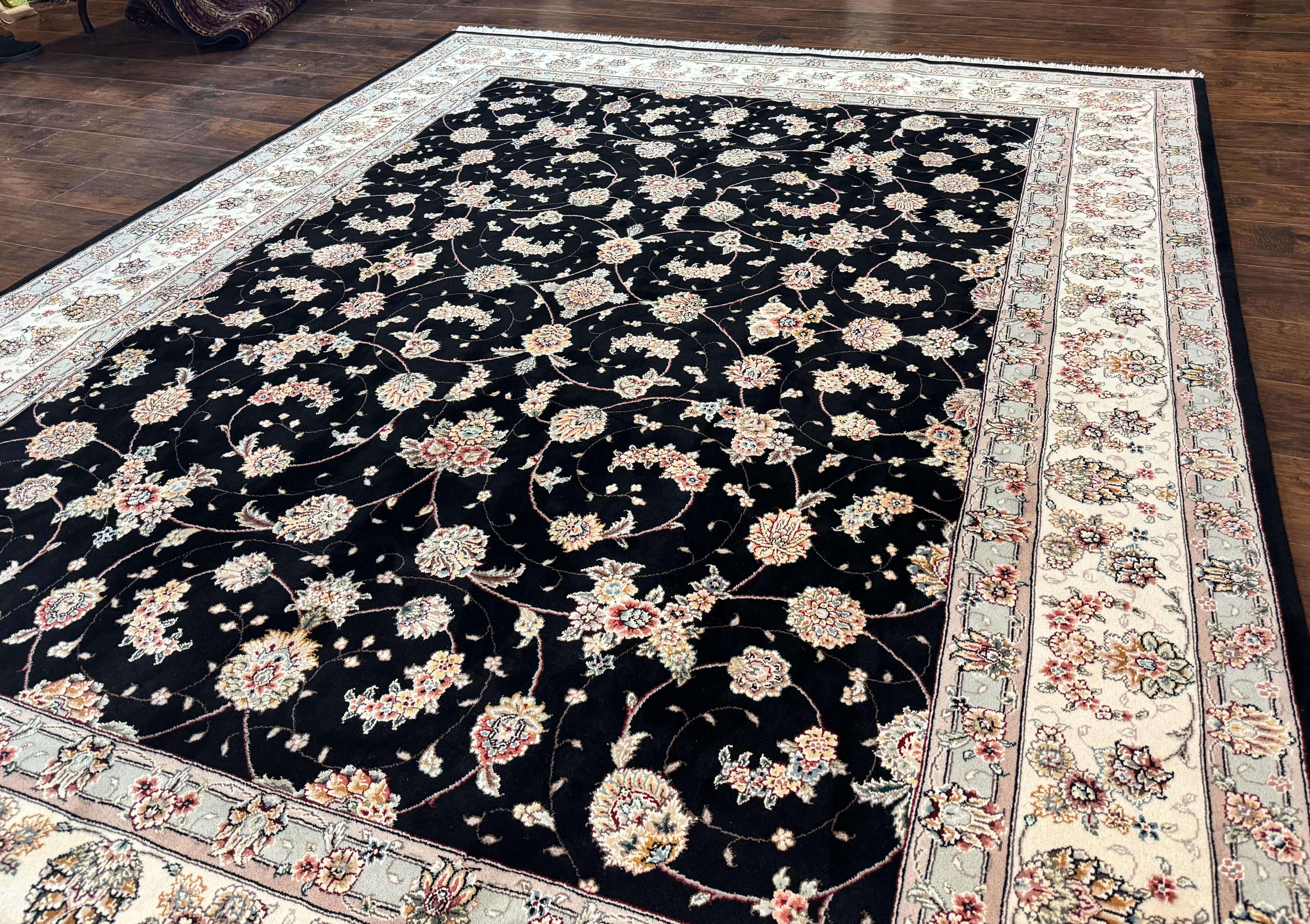 Sino Persian Rug 8x10, Wool and Silk, Black & Ivory - Jewel Rugs