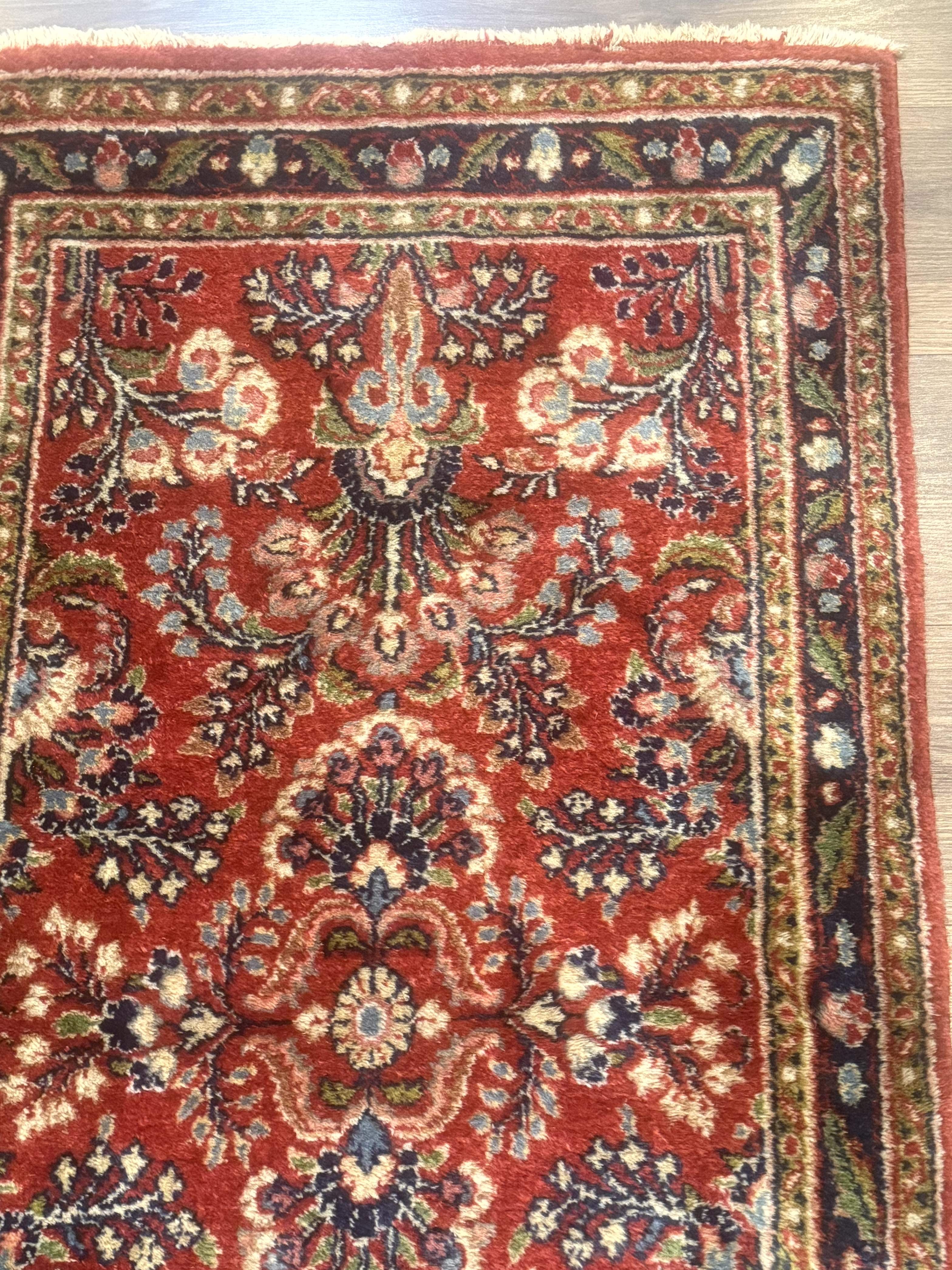 Persian Sarouk Rug 2x5 – Small Red Hand-Knotted Wool Carpet - Jewel Rugs