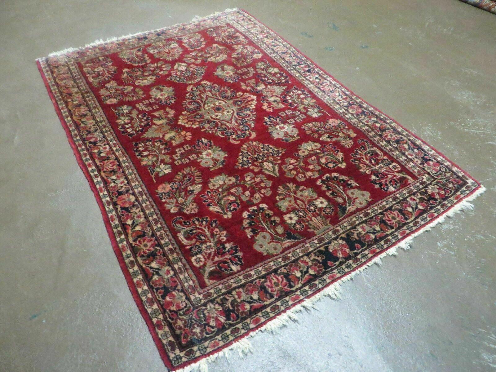 Red Persian Sarouk Rug 3x5, Antique Persian Carpet 1920s, Hand Knotted, Floral, Wool, Oriental Rug, Handmade Rug - Jewel Rugs