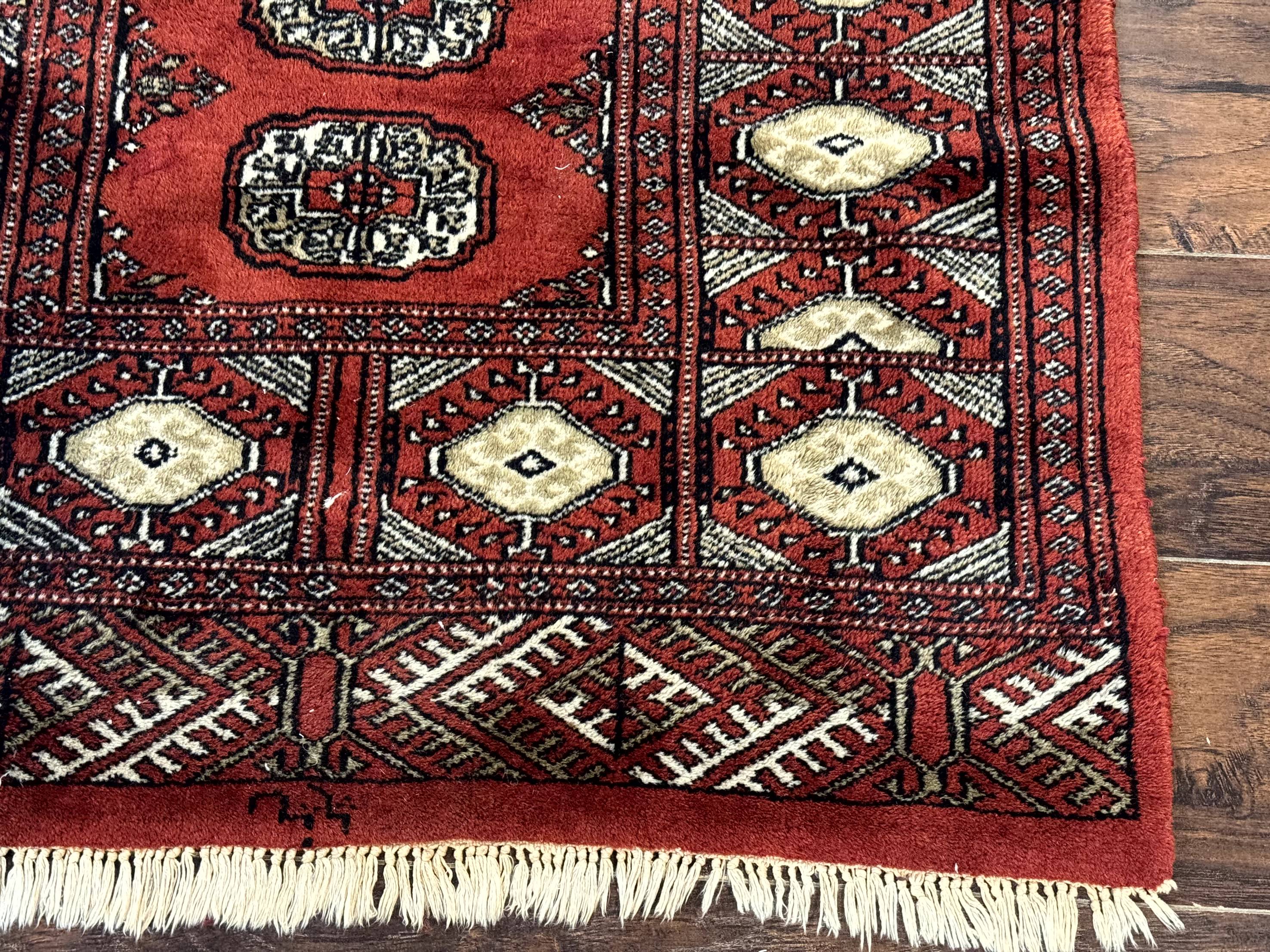 Red Pakistani Turkoman Rug 3x5, Bokhara Design, Vintage, Signed - Jewel Rugs