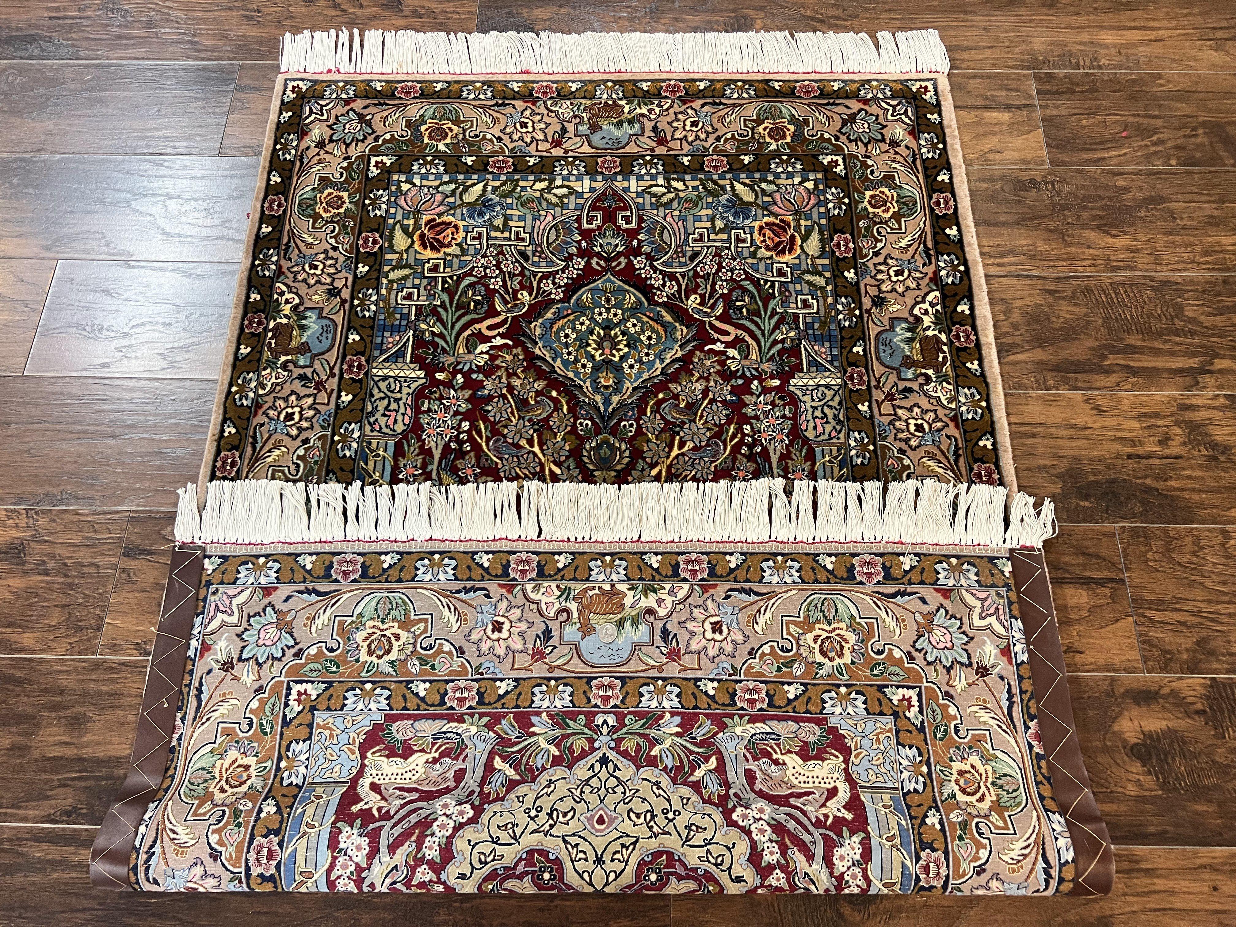 Marvelous Persian Isfahan Rug 3.7 x 5.6, Tree of Life and Animal Pictorials, Handmade Vintage Super Fine 600 KPSI, Kork Wool Silk Highlights, Rare - Jewel Rugs