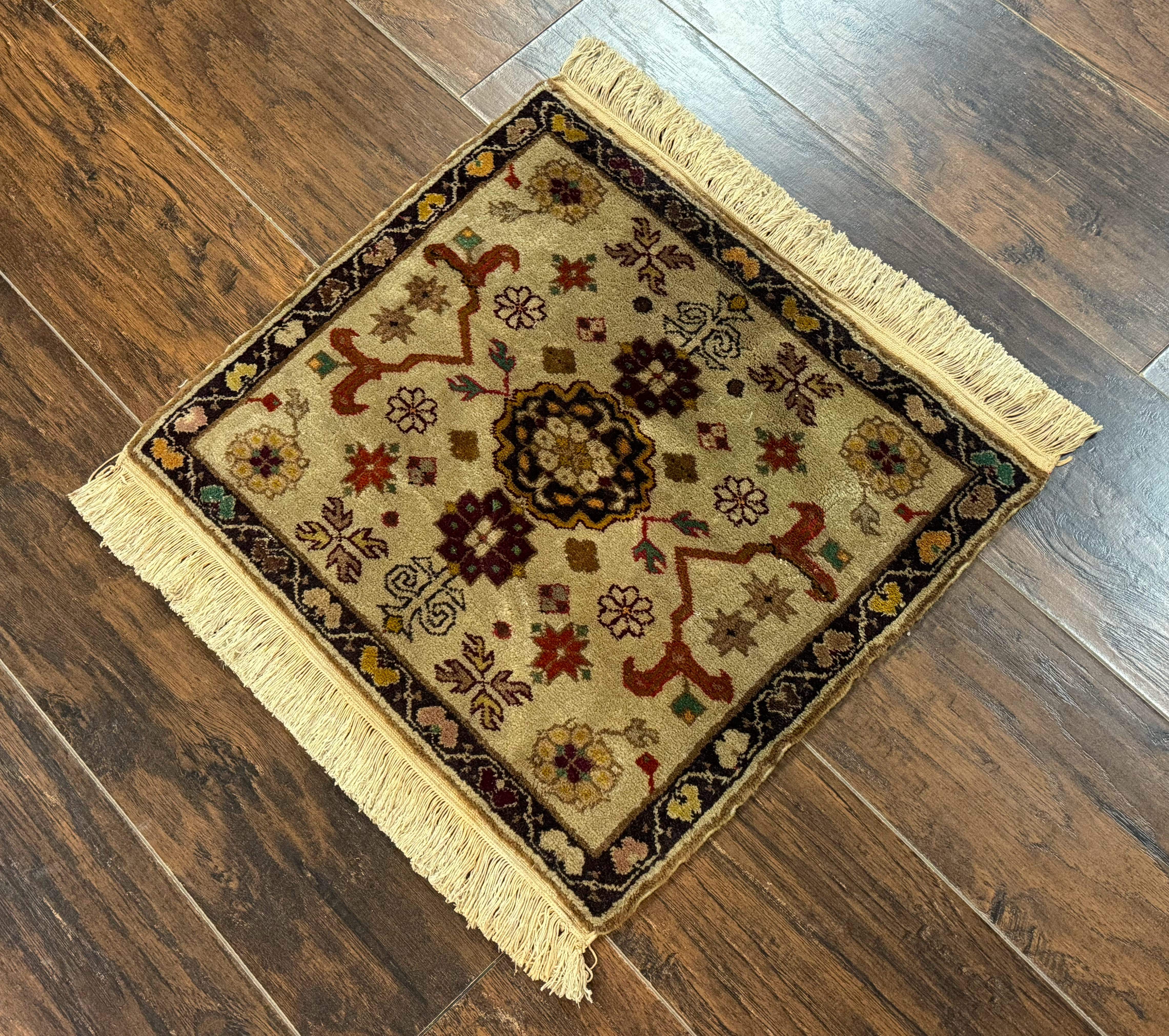 Small Egyptian Rug– Tan, Handmade Wool Vintage Accent Rug - Jewel Rugs