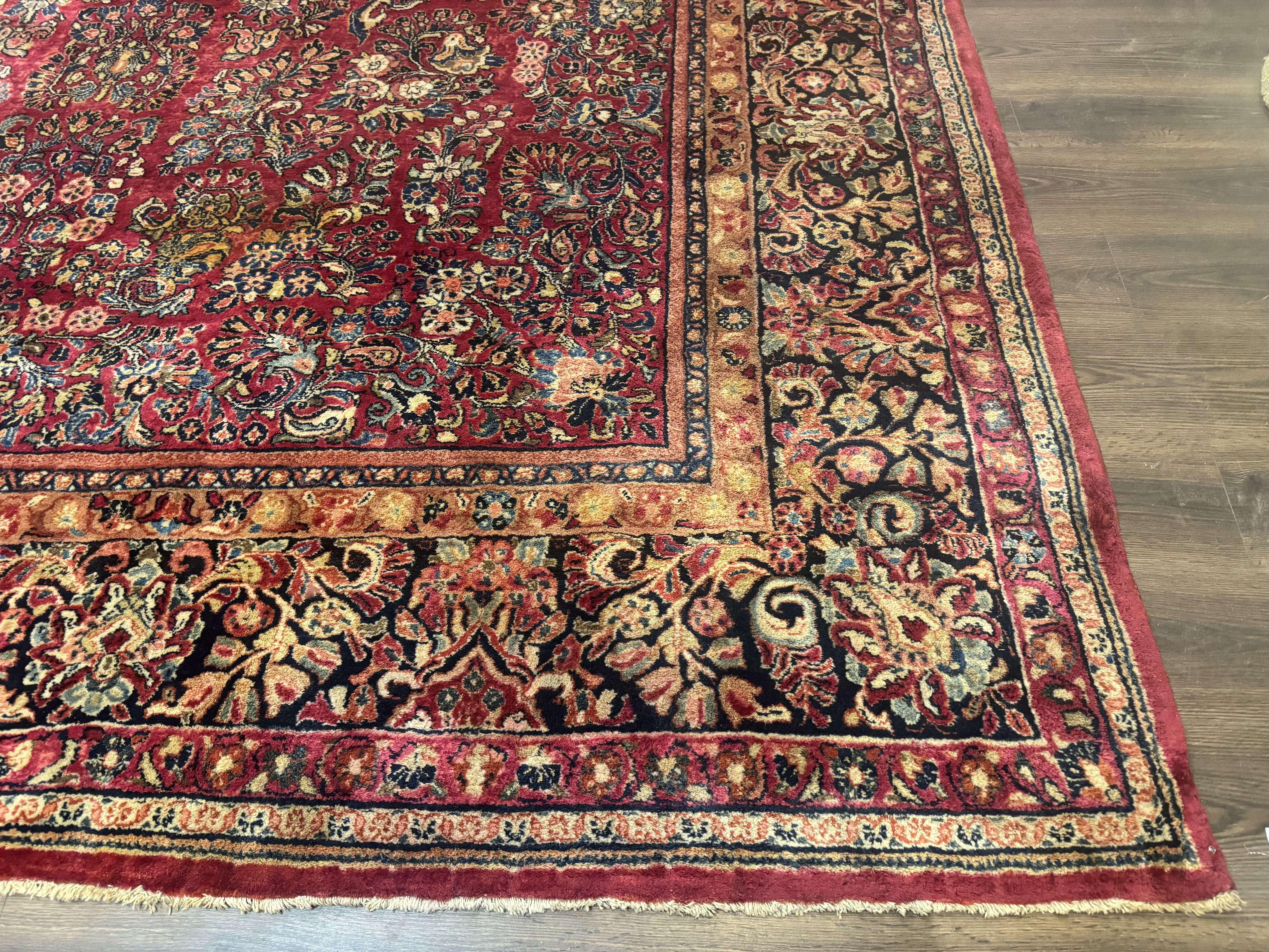 Persian Sarouk Rug 10x18, Palace Size Antique Persian Carpet, Wool, Red, Floral, Handmade Traditional Persian Rug, Extra Large Rug - Jewel Rugs