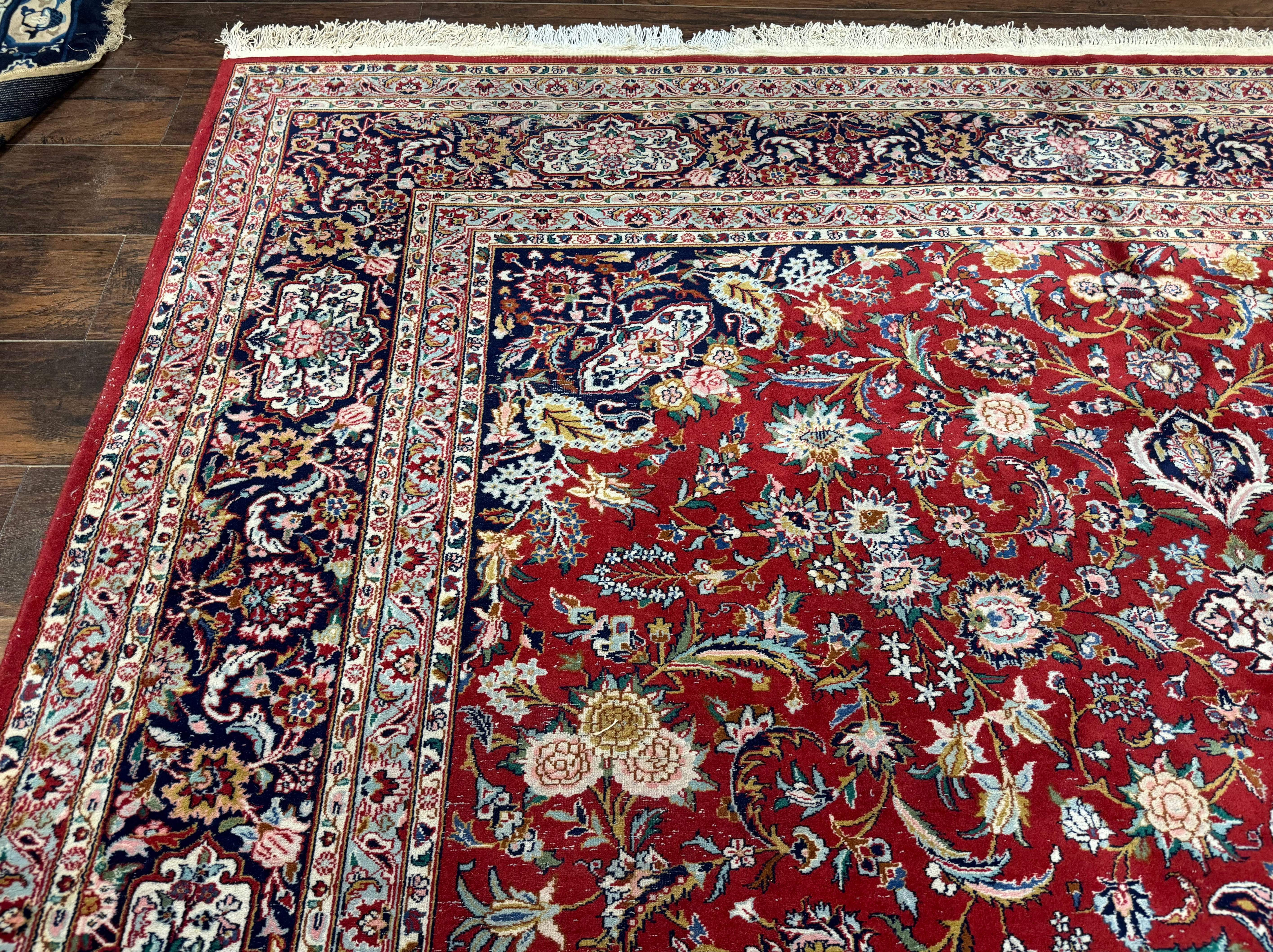 Indo Persian Rug 9x11 ft – Red and Navy, Hand-Knotted Traditional Wool Carpet - Jewel Rugs