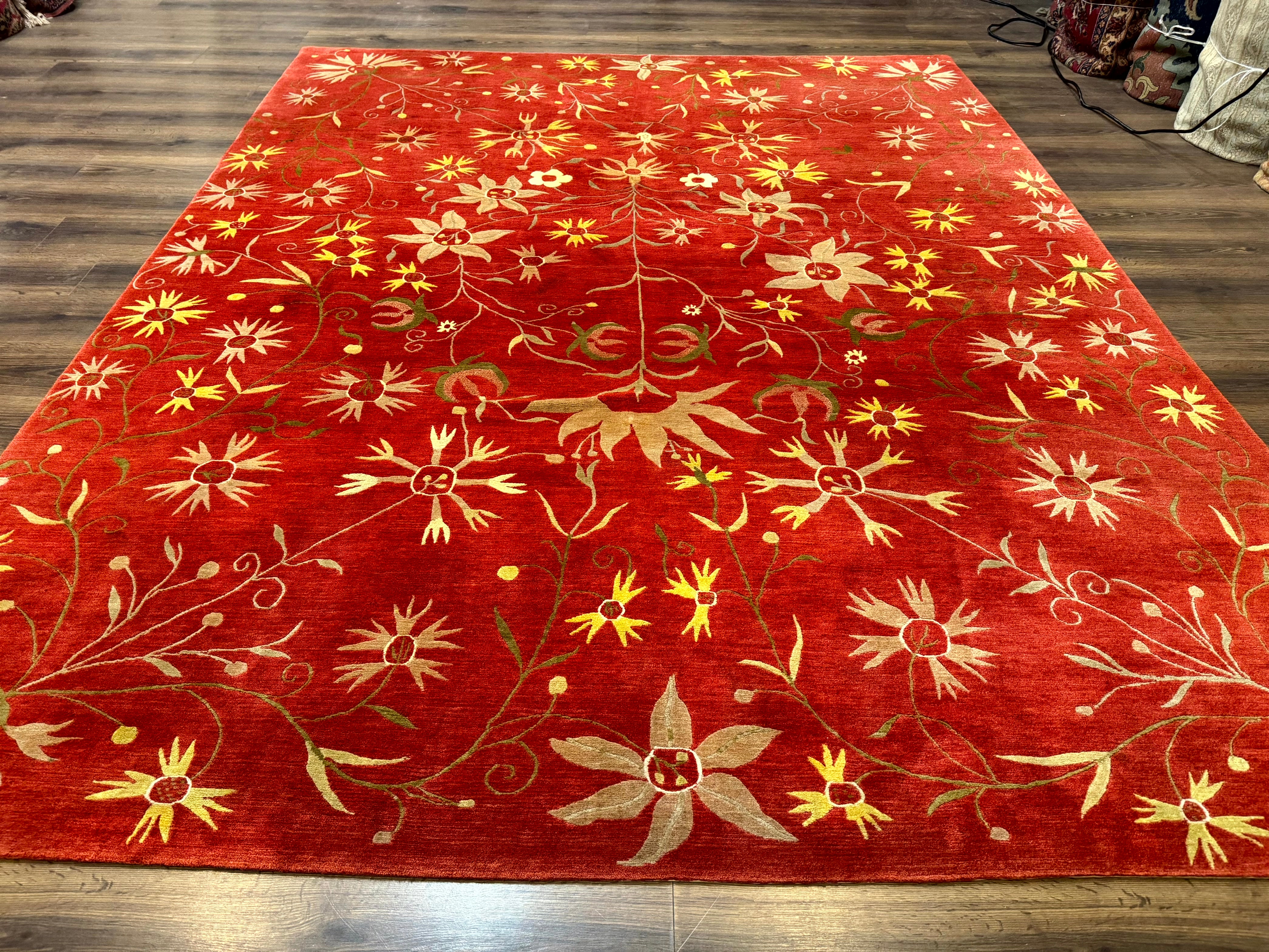 Tibetan Rug 8x10, Odegard Carpet, Hand-Knotted, Rust Red, Wool with Silk Highlights - Jewel Rugs