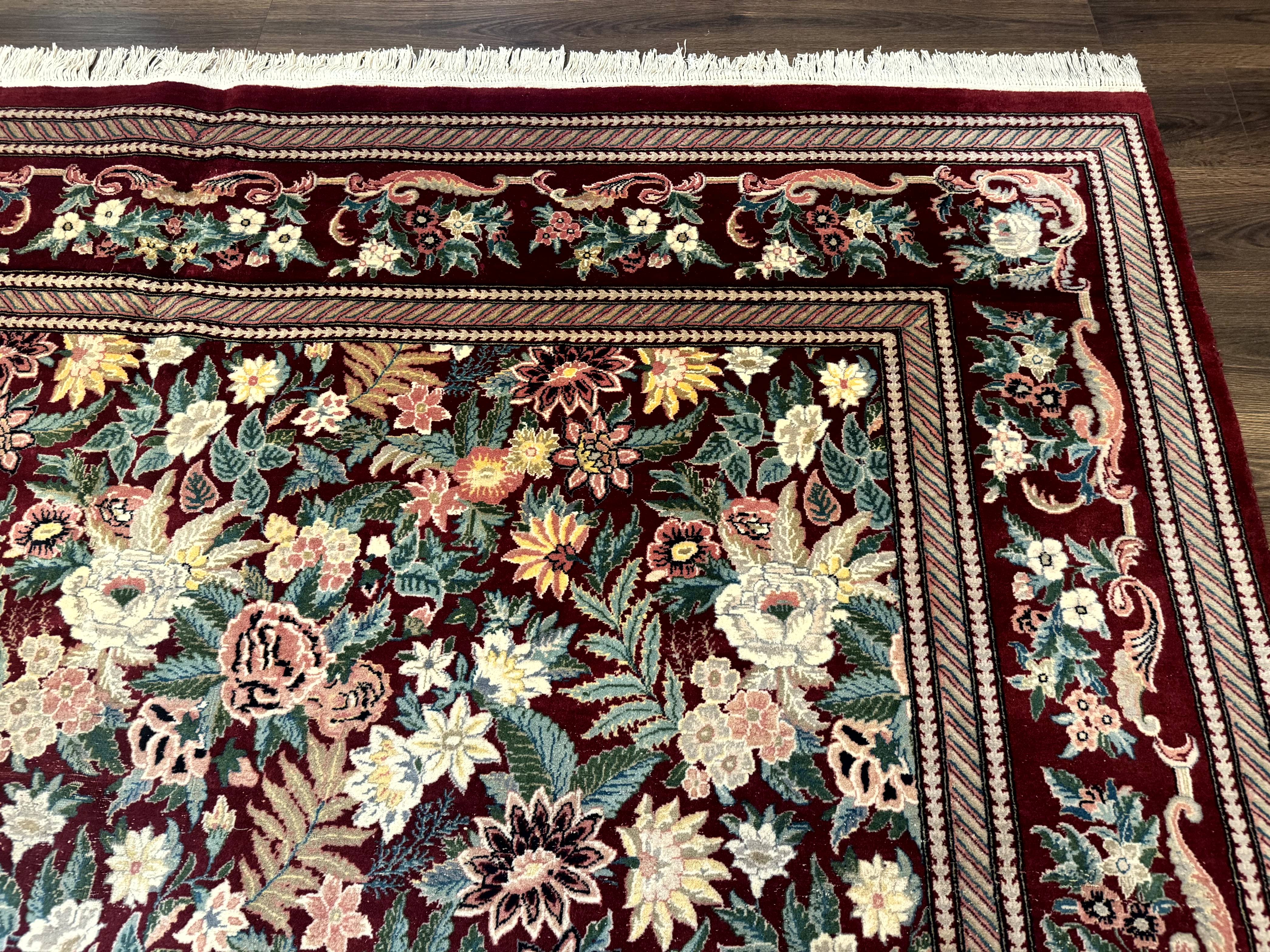 Pakistani Rug 9x12 William Morris Maroon Vintage Floral Wool - Jewel Rugs