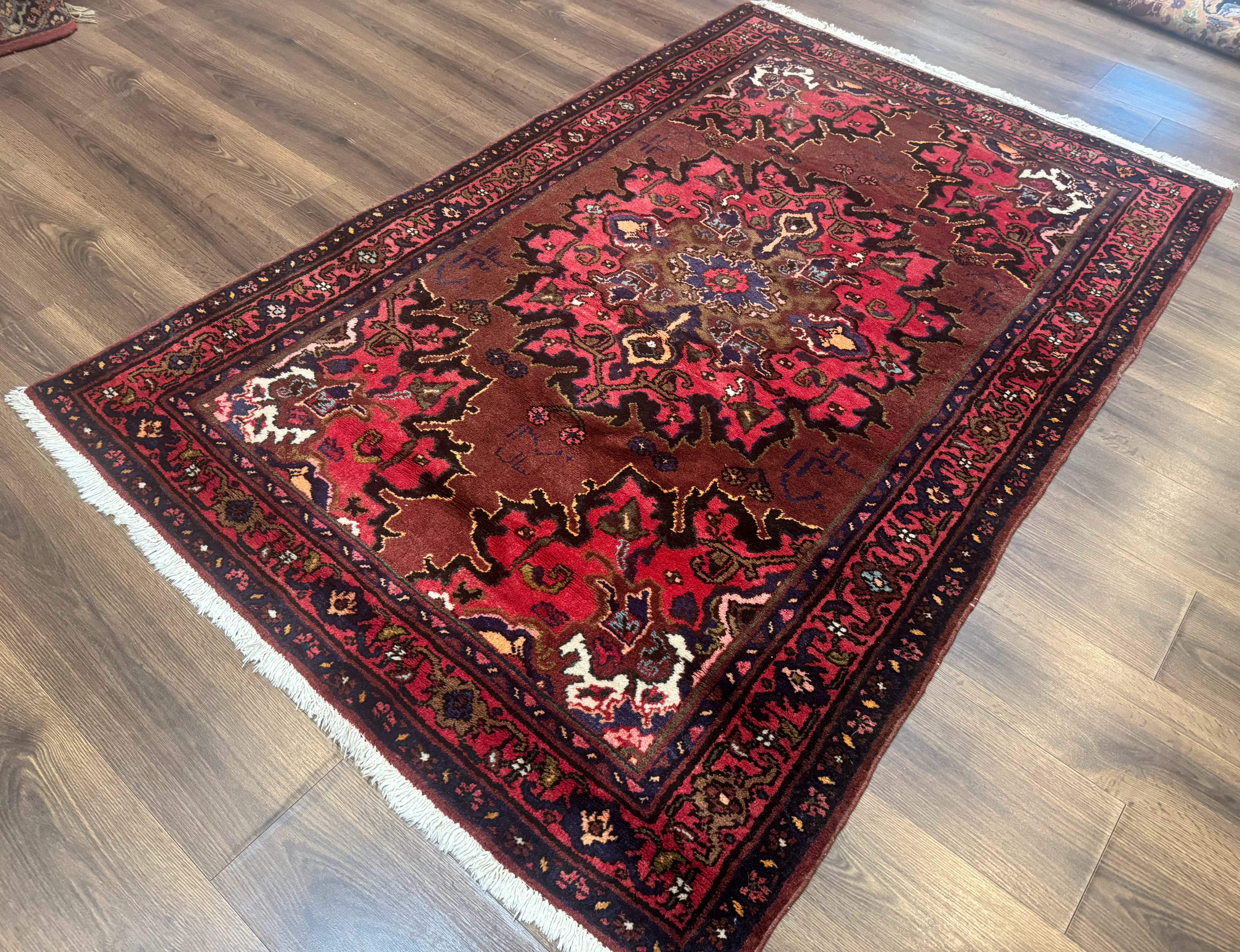 Persian Tafresh Rug 4x7 – Red, Large Medallion, Hand-Knotted Wool Vintage Carpet - Jewel Rugs