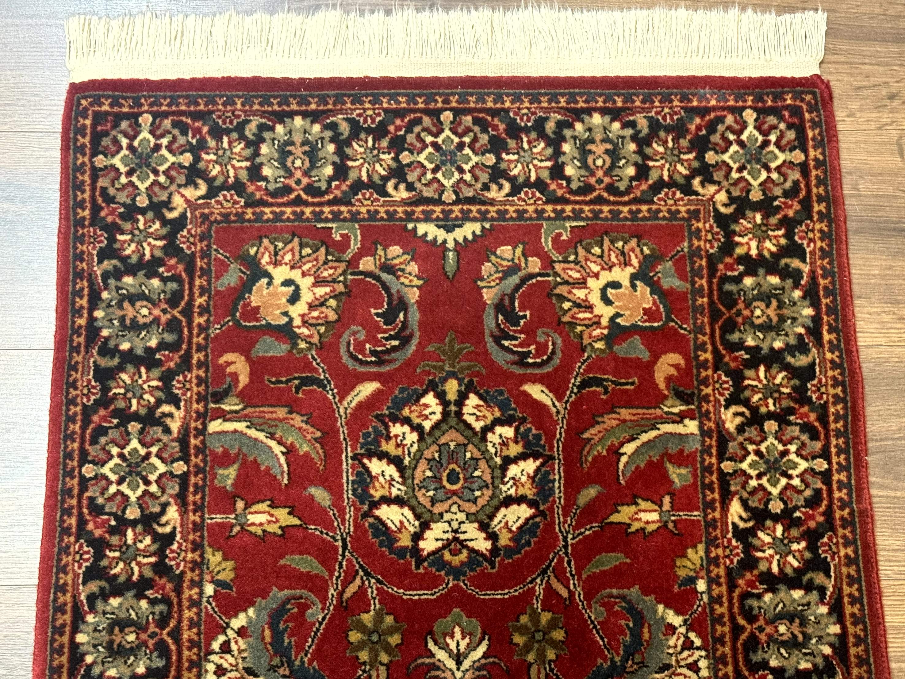 Indo Persian Sarouk Rug 2x4, Small Oriental Carpet, Red and Navy Blue, Fine 200 KPSI - Jewel Rugs