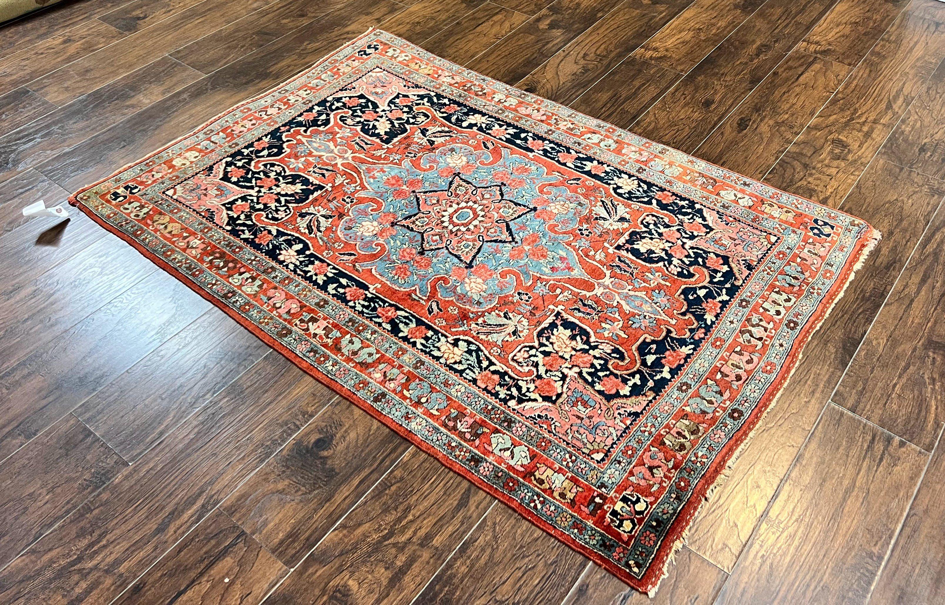 Antique Persian Bidjar Rug 4x5, Red and Blue, Hand Knotted Wool Carpet - Jewel Rugs