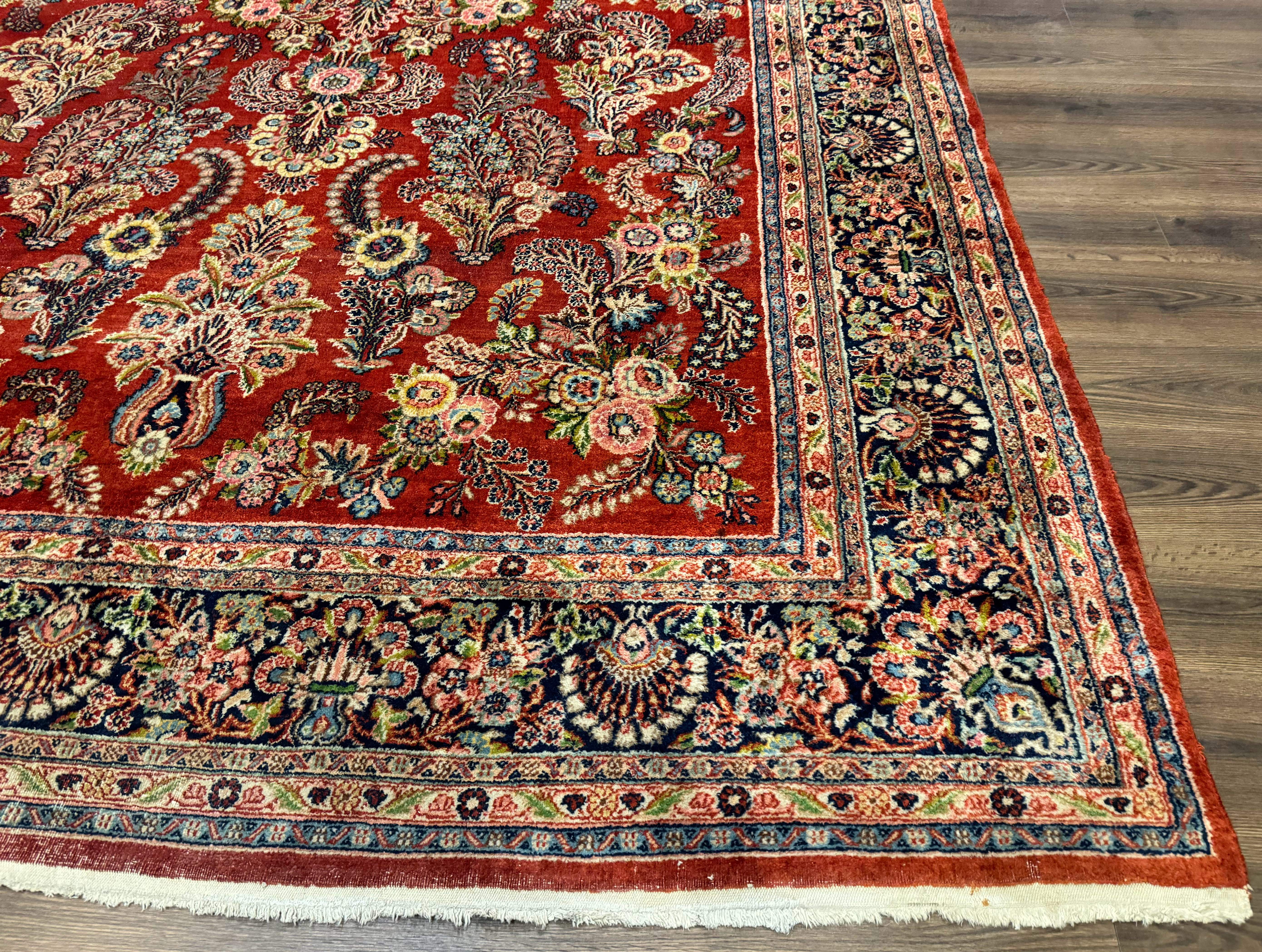Persian Sarouk Rug 9x14 – Red and Navy, Floral Allover - Jewel Rugs