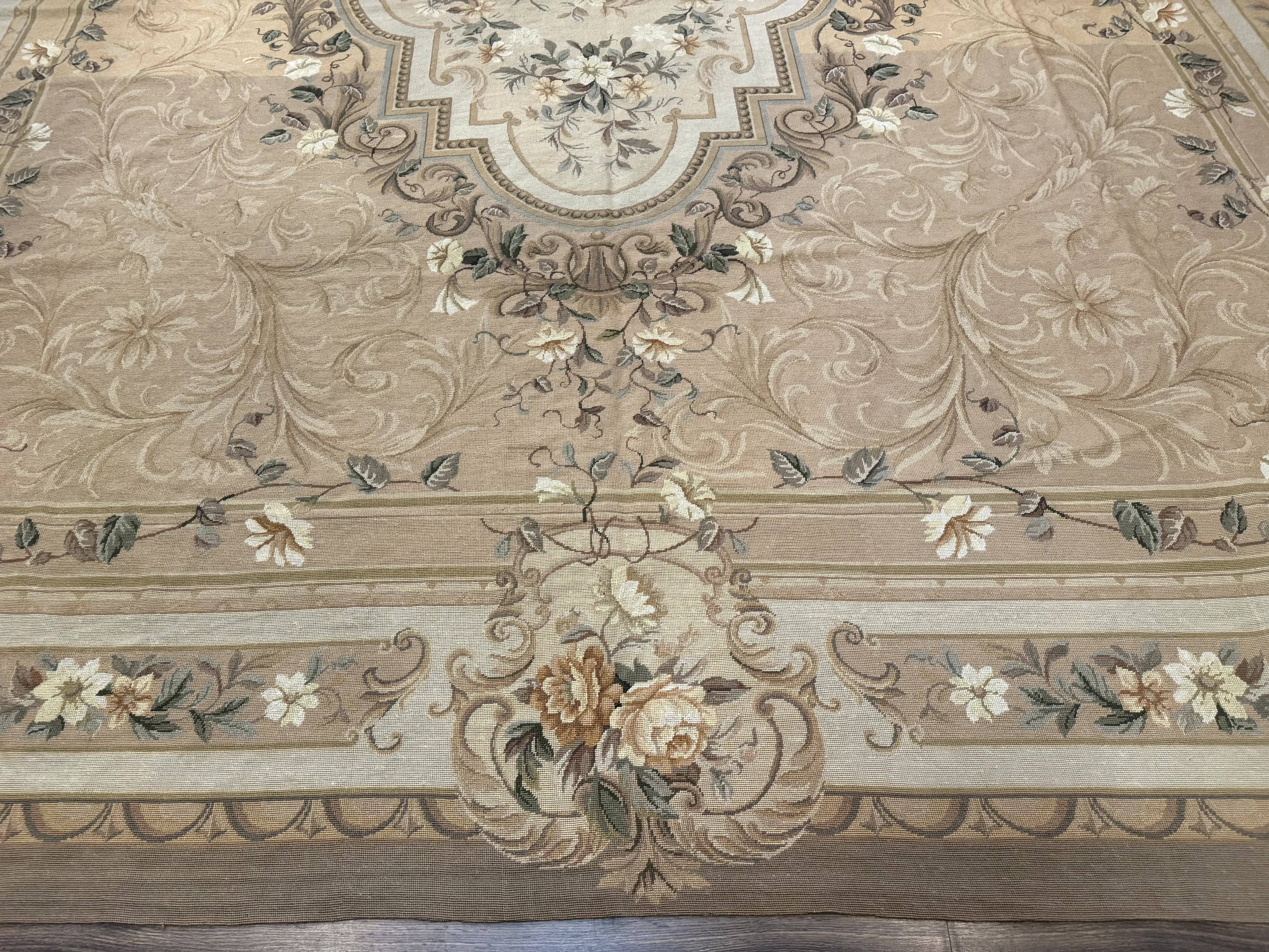 Large Needlepoint Rug 12x15, Palace Size Aubusson Carpet, Vintage, Handmade - Jewel Rugs