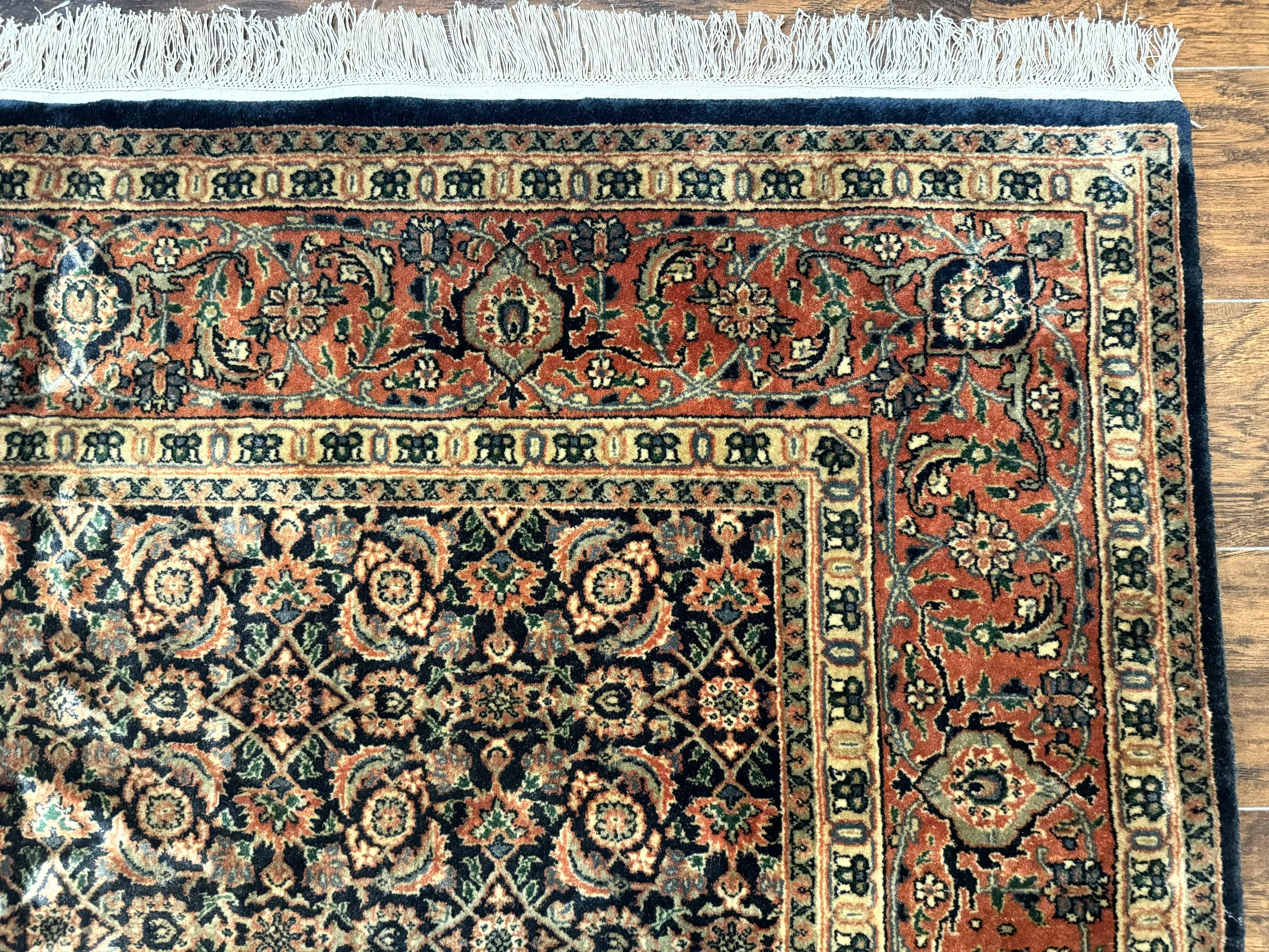 Indo Persian Rug 6x9, Navy Blue and Red, Vintage Handmade Wool Traditional Carpet - Jewel Rugs