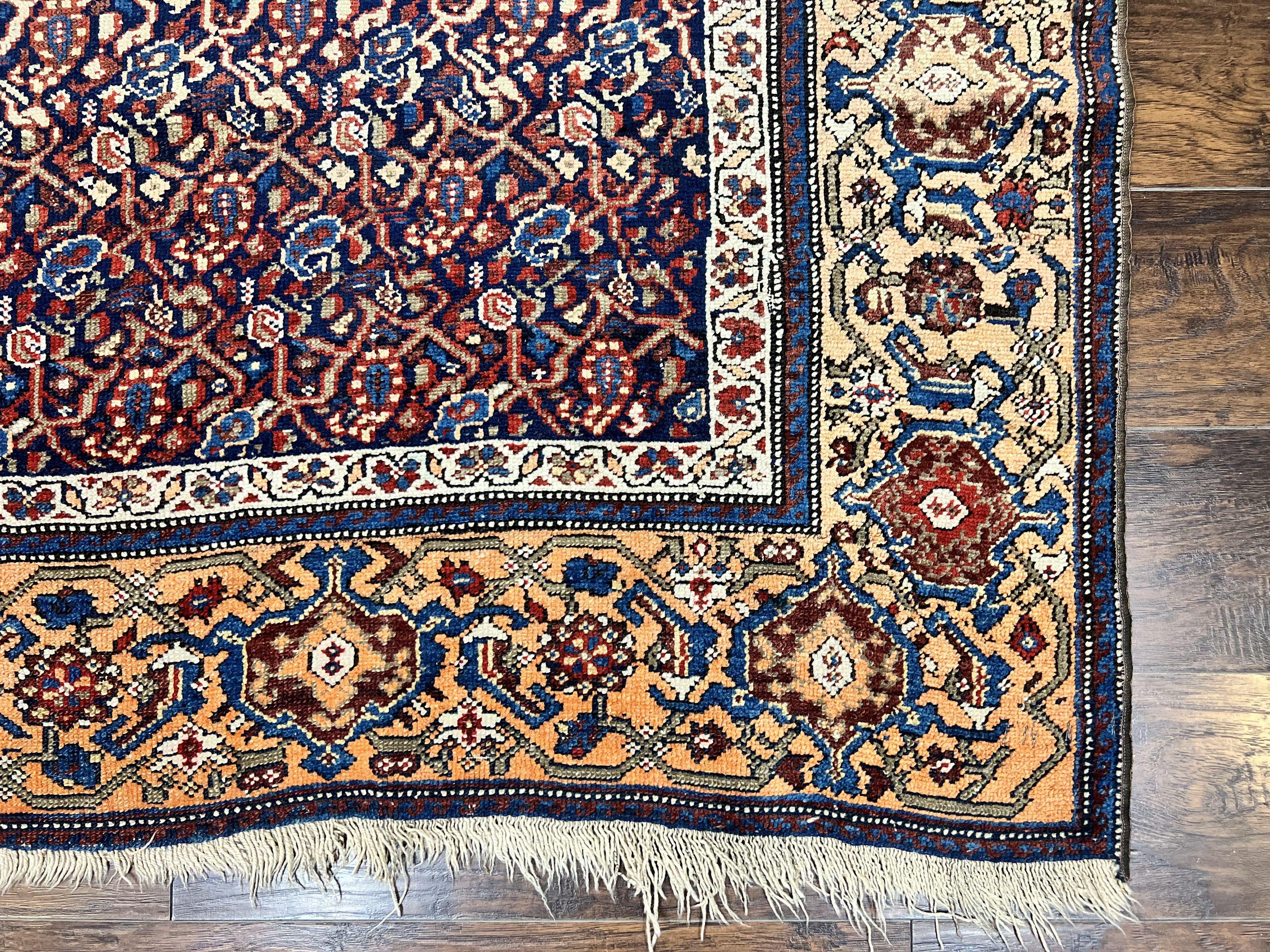 Persian Senneh Rug 4x8, Wool Hand Knotted Antique Kurdish Carpet, Navy Blue Oriental Area Rug, 4 x 8 Rug - Jewel Rugs