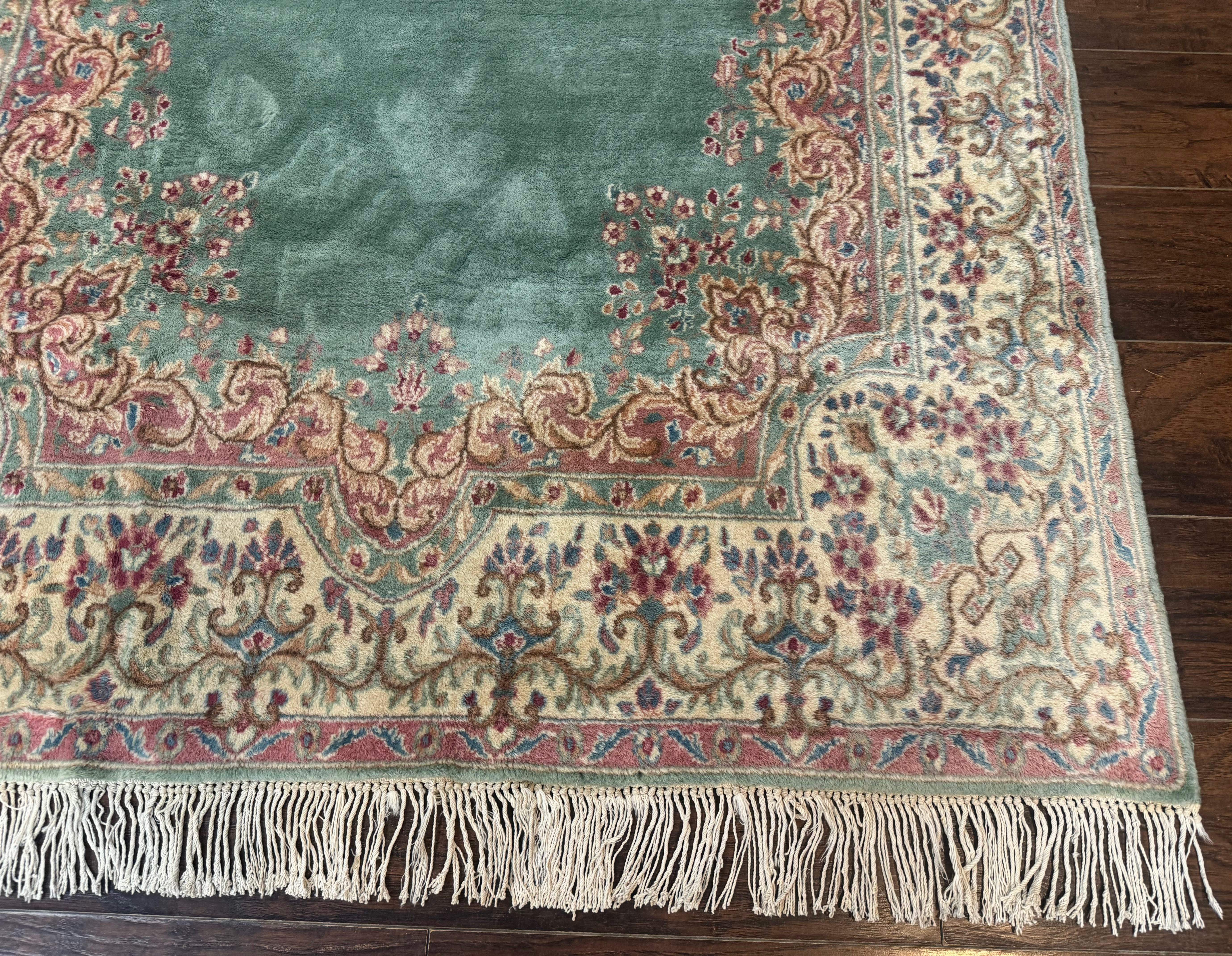 Persian Kerman Wide Runner Rug 5x11 – Seafoam Green and Beige, Wool Vintage Carpet - Jewel Rugs