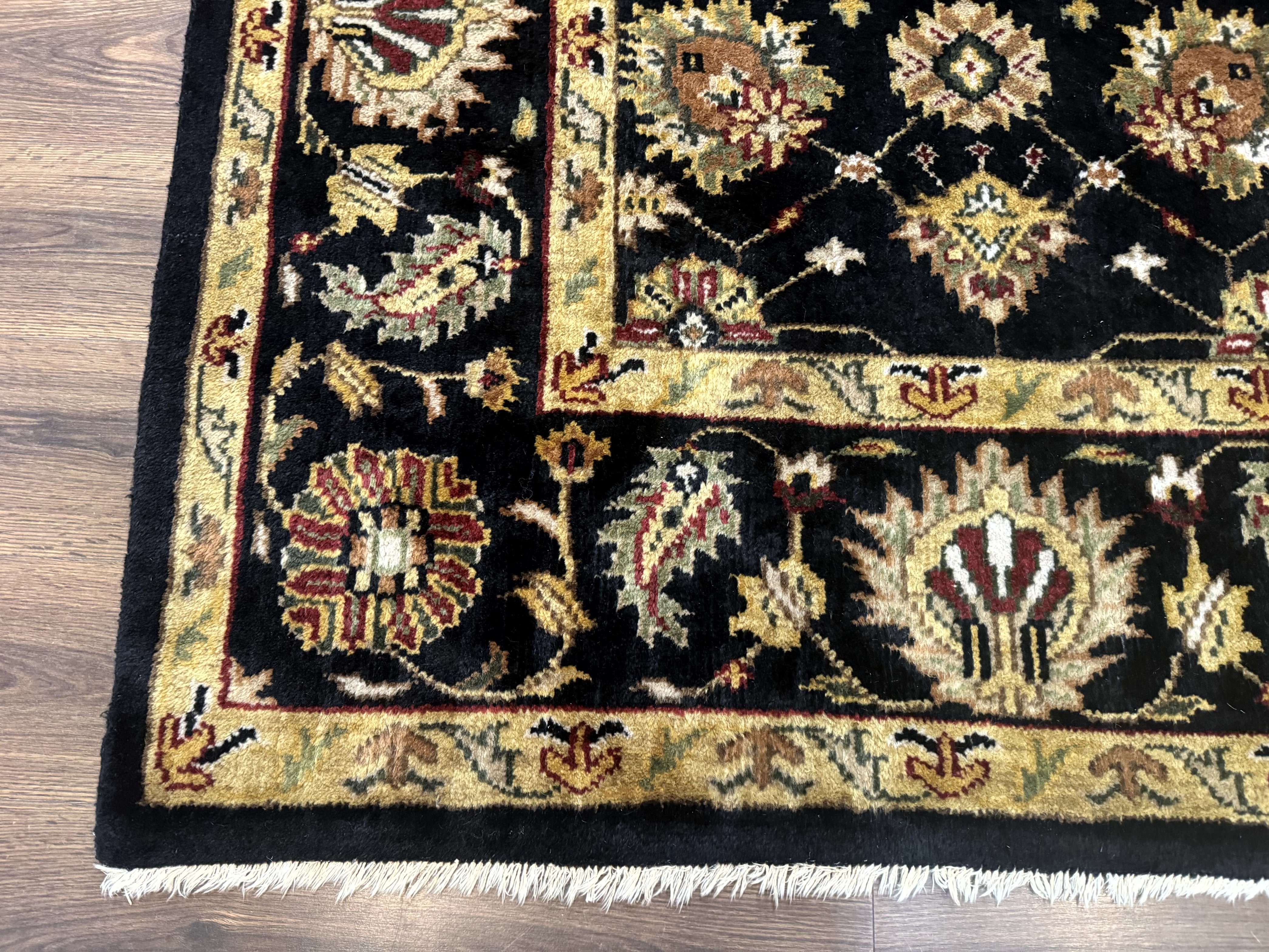 Indo Persian Mahal Rug 8x10, Black and Gold, Wool Hand Knotted Oriental Carpet - Jewel Rugs