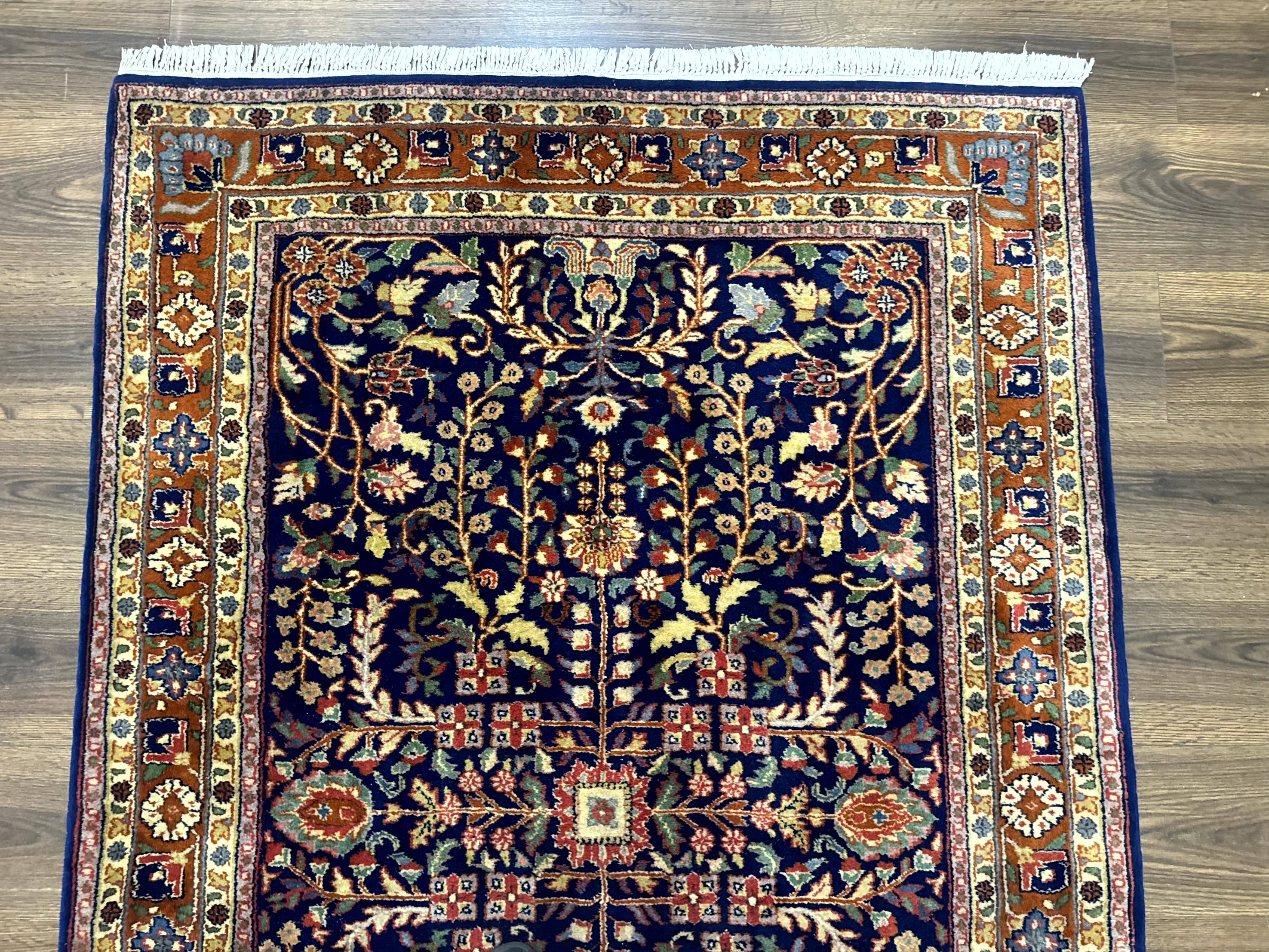 Indo Persian Sarouk Rug 4x6, Blue and Rust Red - Jewel Rugs