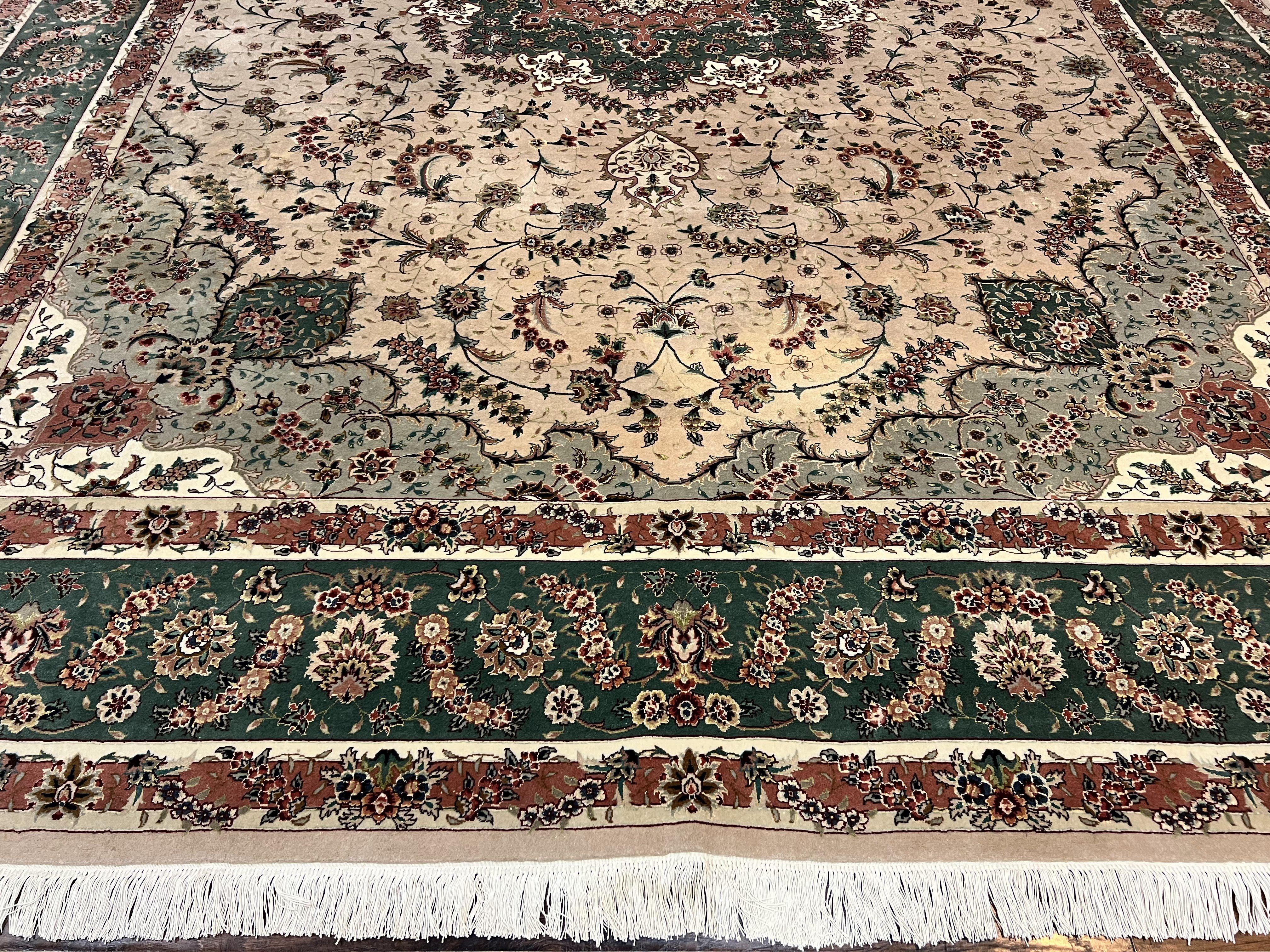 Magnificent Sino Persian Rug 10x14, Wool & Silk Highlights Vintage Hand Knotted Oriental Carpet, Floral Medallion Rug, Very Fine - Jewel Rugs