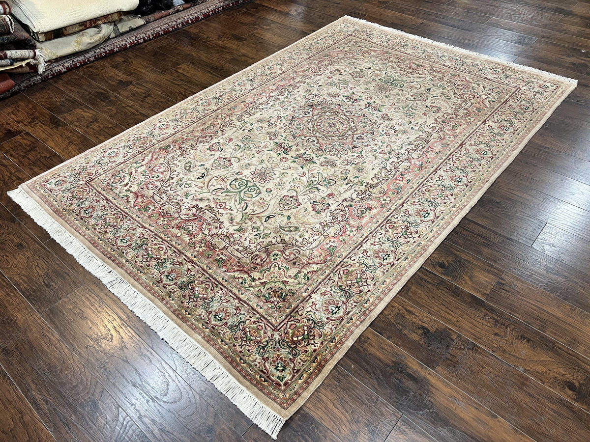 Pak Persian Rug 6x9, Floral Medallion, Vintage Hand Knotted Handmade T