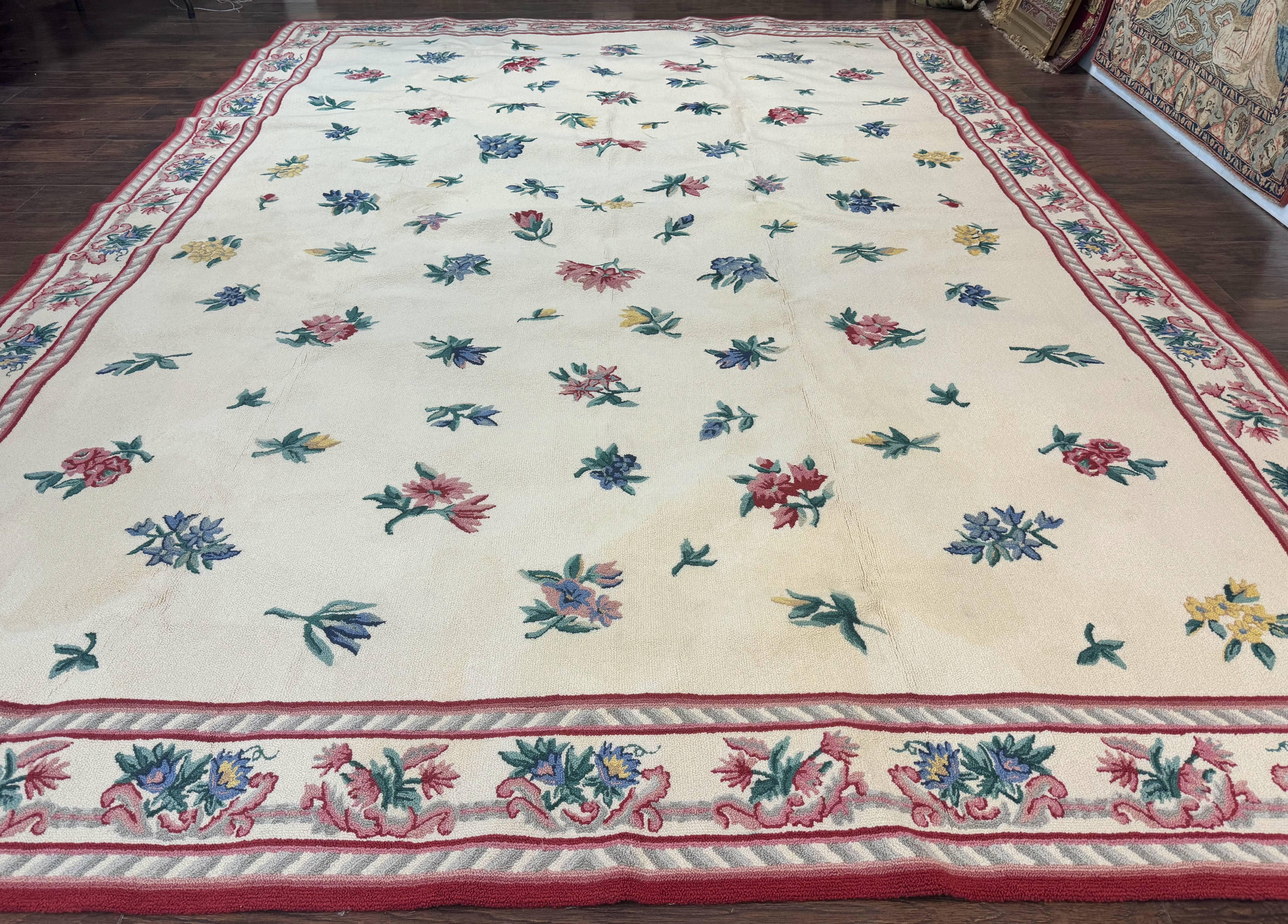 Stark Rug 10x14, Vintage Stark Carpet, Ivory, Floral, Wool, Large - Jewel Rugs