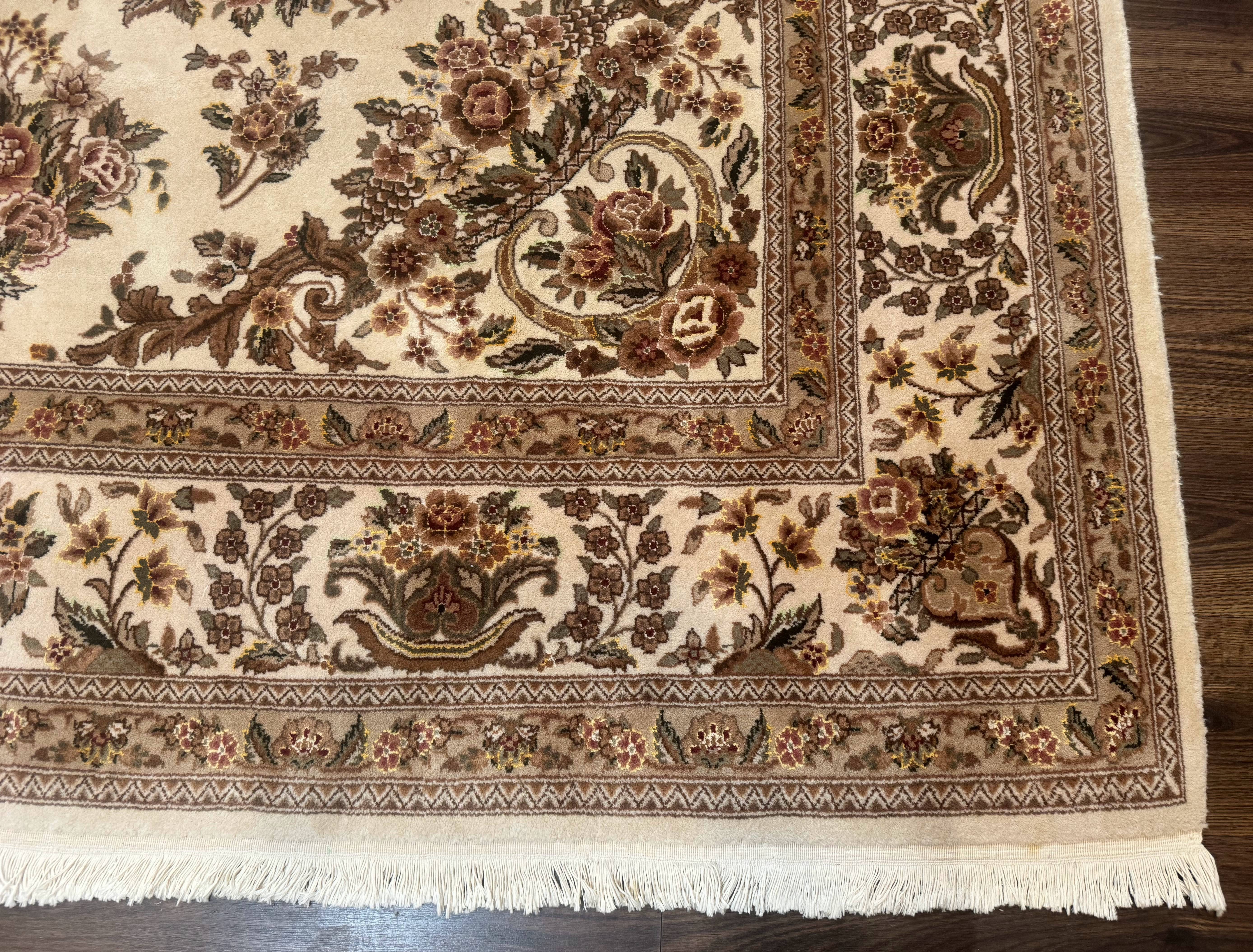 Sino Persian Rug 8x10, Floral, Elegant, Fine 225 KPSI, Beige, Wool & Silk - Jewel Rugs