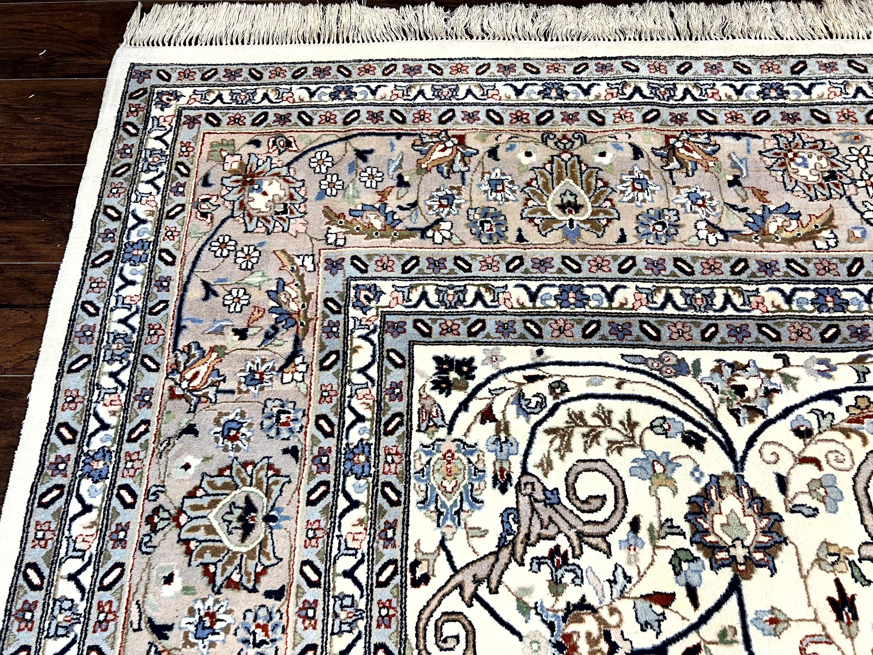 Indo Persian Rug 10x14, Floral Allover Pattern, Handmade Vintage Wool Carpet, Ivory/Cream - Jewel Rugs