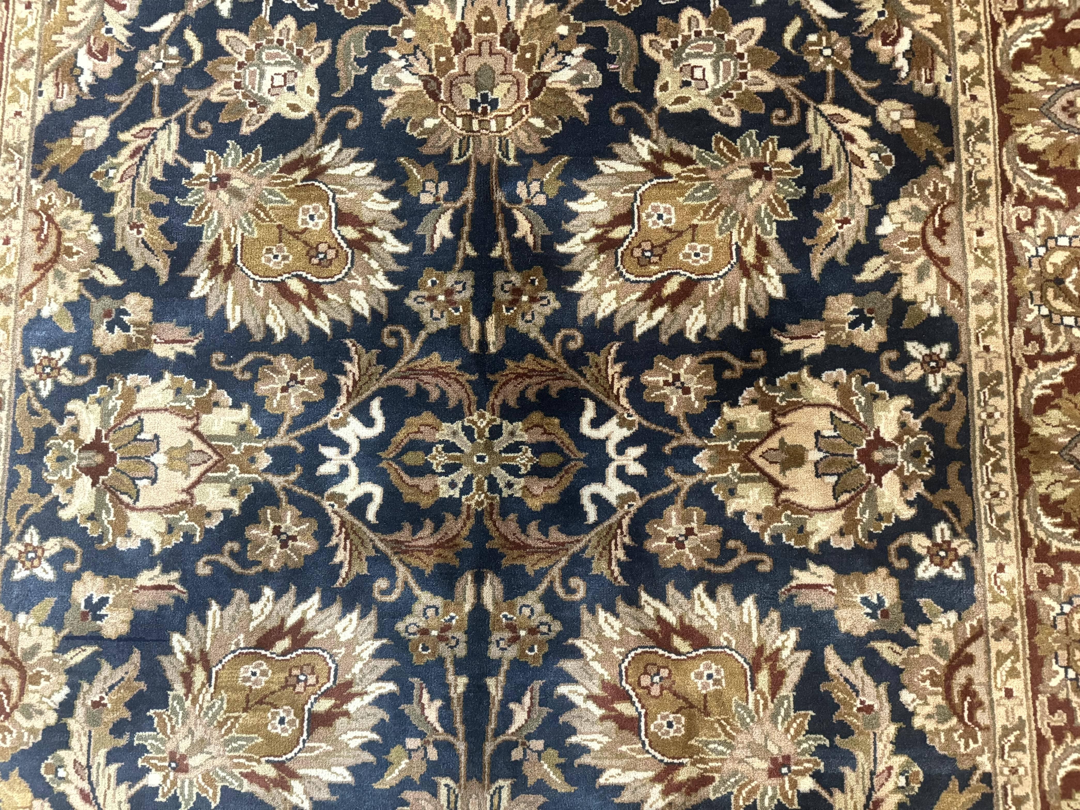 Indian Agra Rug 6x9, Floral, Traditional Rug, Dark Green Maroon Tan - Jewel Rugs