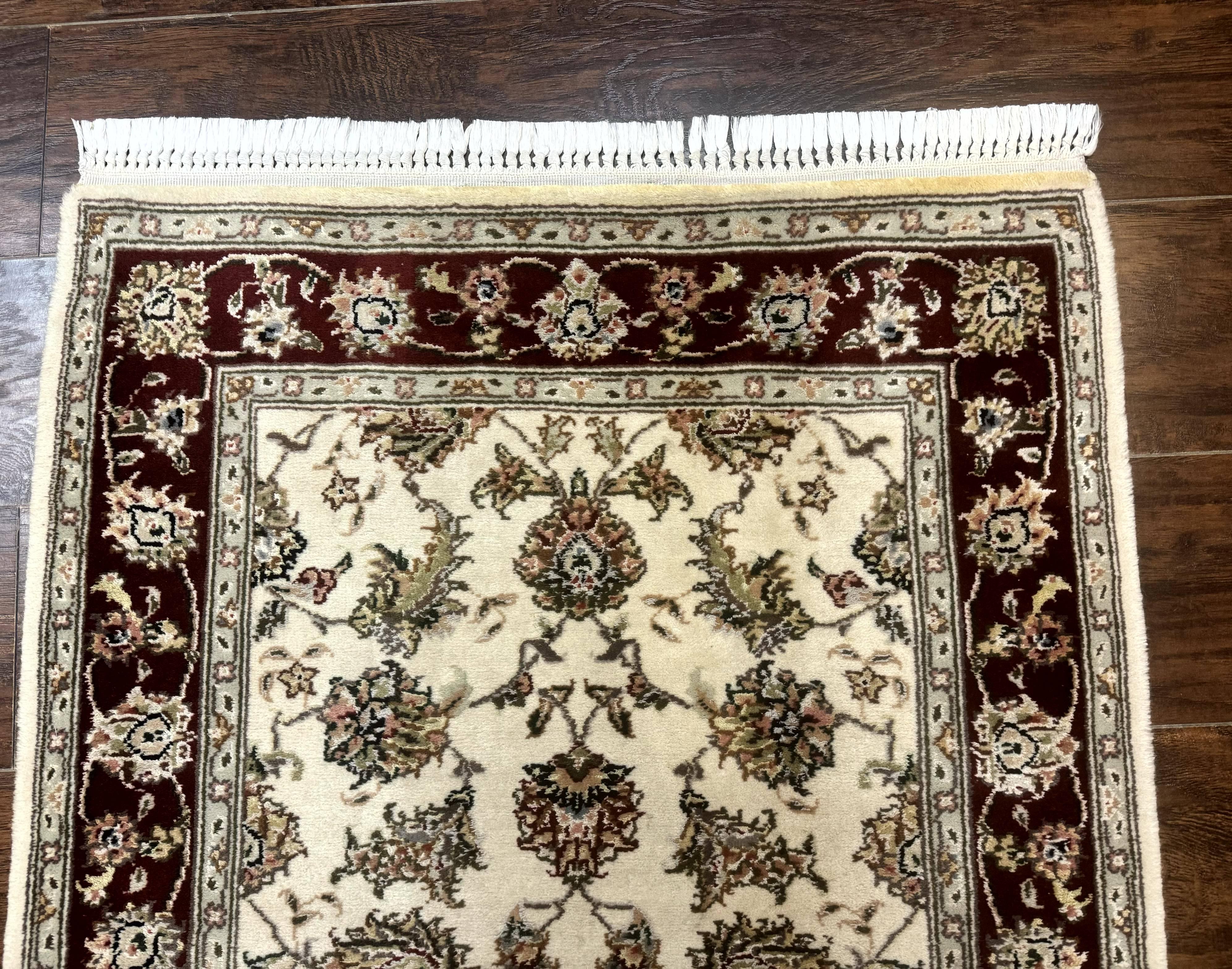 Pak Persian Runner Rug 2.8 x 8, Handmade Vintage Carpet, Beige and Maroon, Wool and Silk Highlights - Jewel Rugs