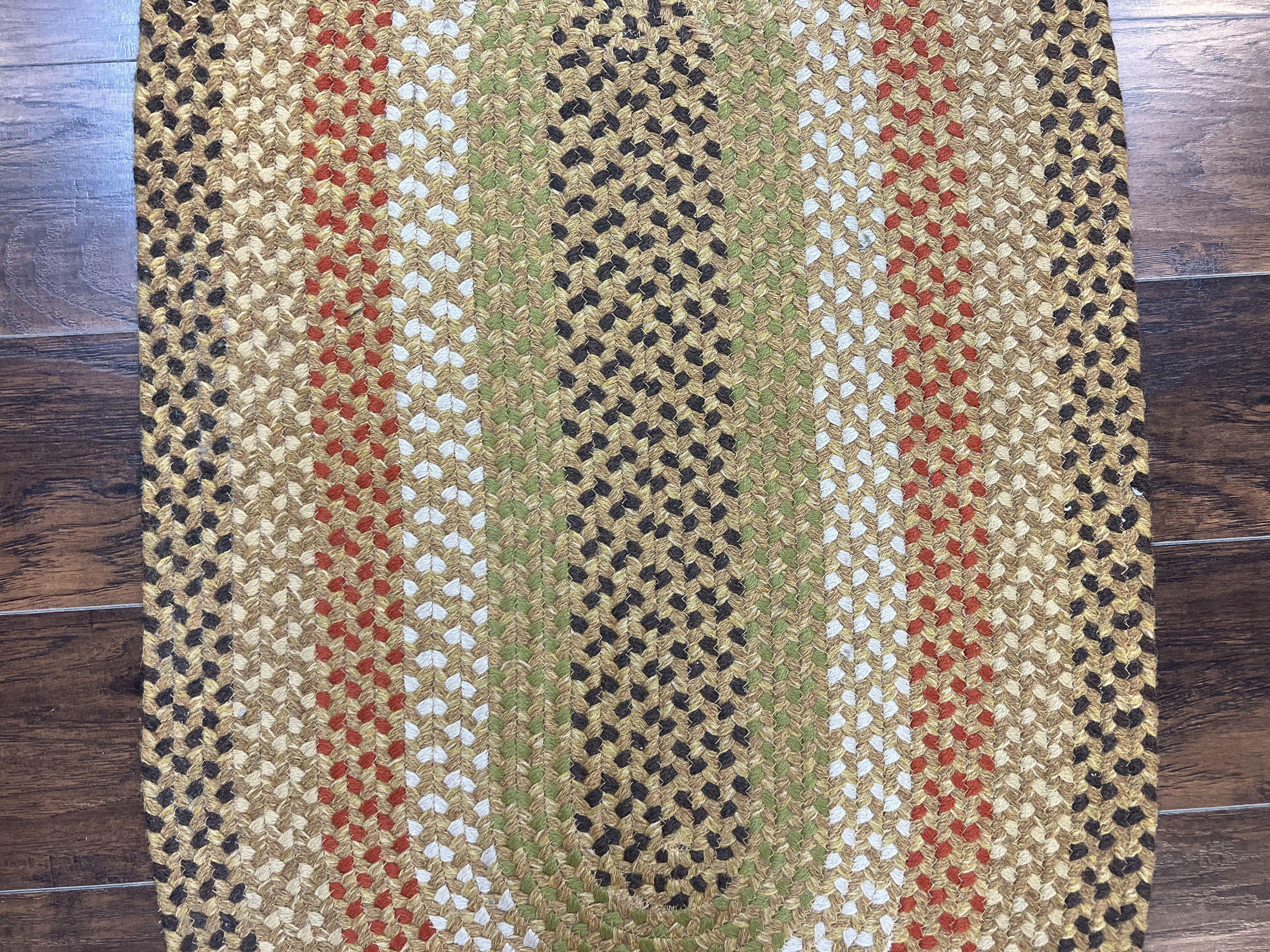 Small Oval Braided Rug 2x4, Yellow Multicolor Oval Rug, Wool Braided Rug, Hand Woven Vintage Handmade Braided Rug - Jewel Rugs