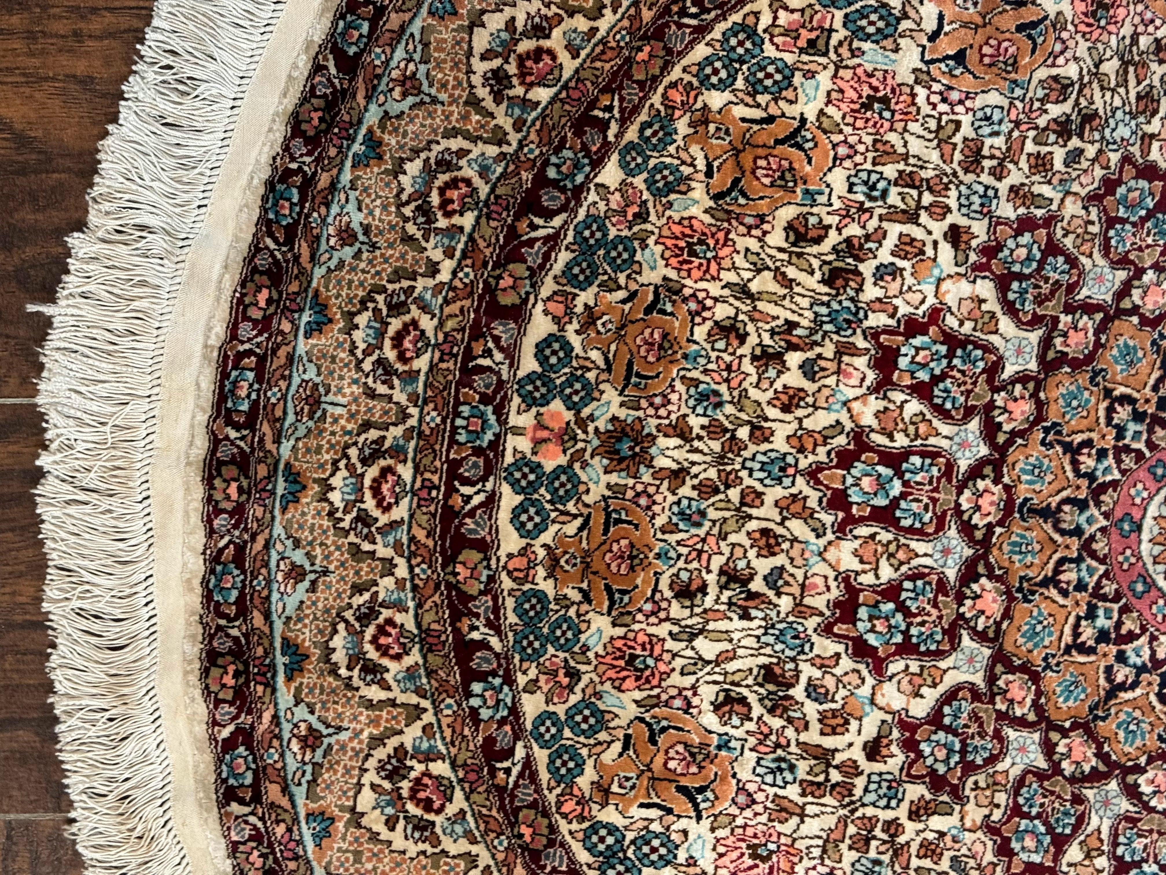Round Silk Rug 3x3, Extremely Fine 580 KSPI, Sino Persian Round Handmade Carpet, Silk on Silk - Jewel Rugs