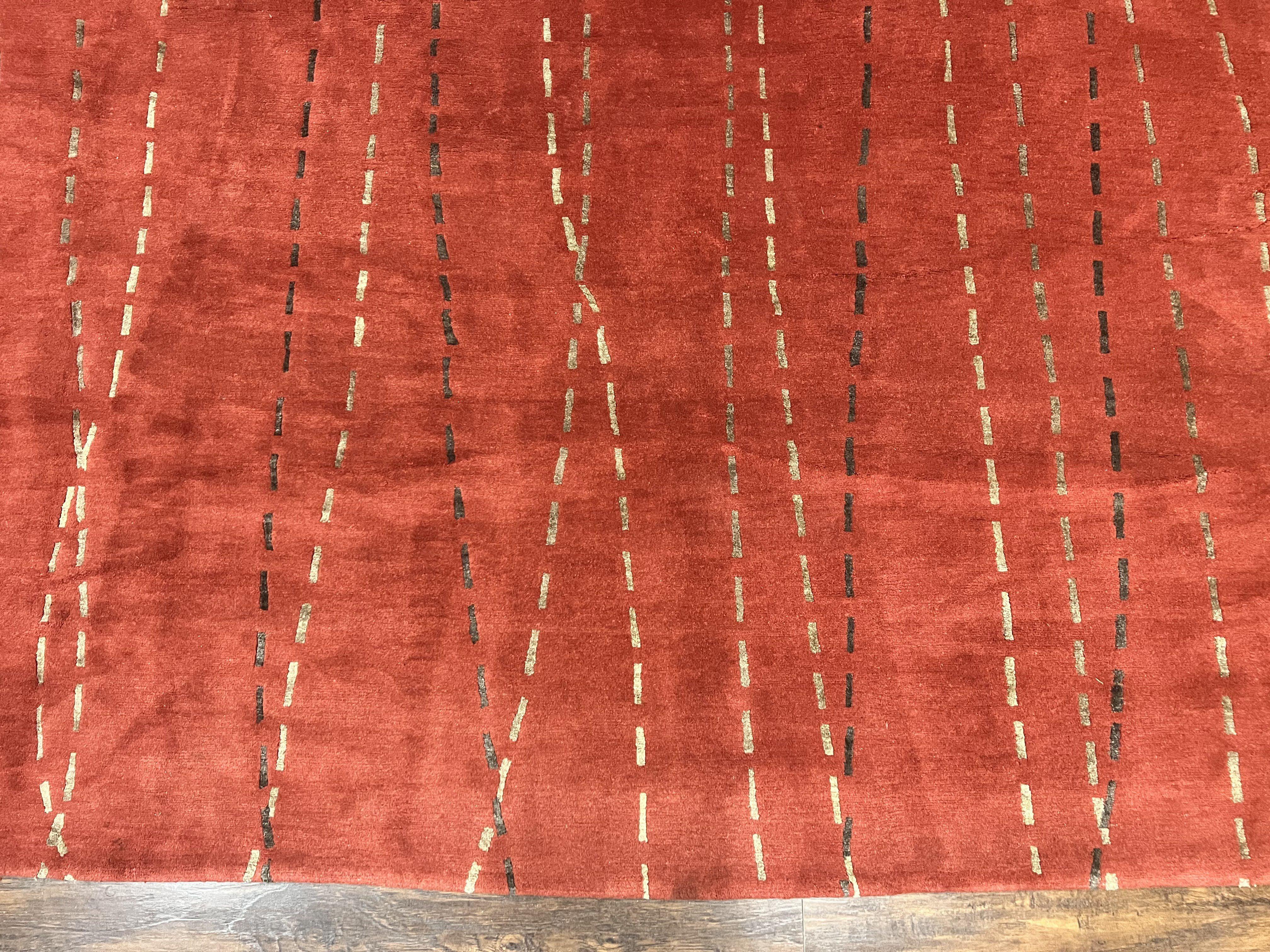 Oversized Nepali Rug 11x17, Wool & Silk Hand Knotted Modern Carpet, Red Extra Large Handmade Tibetan Carpet - Jewel Rugs