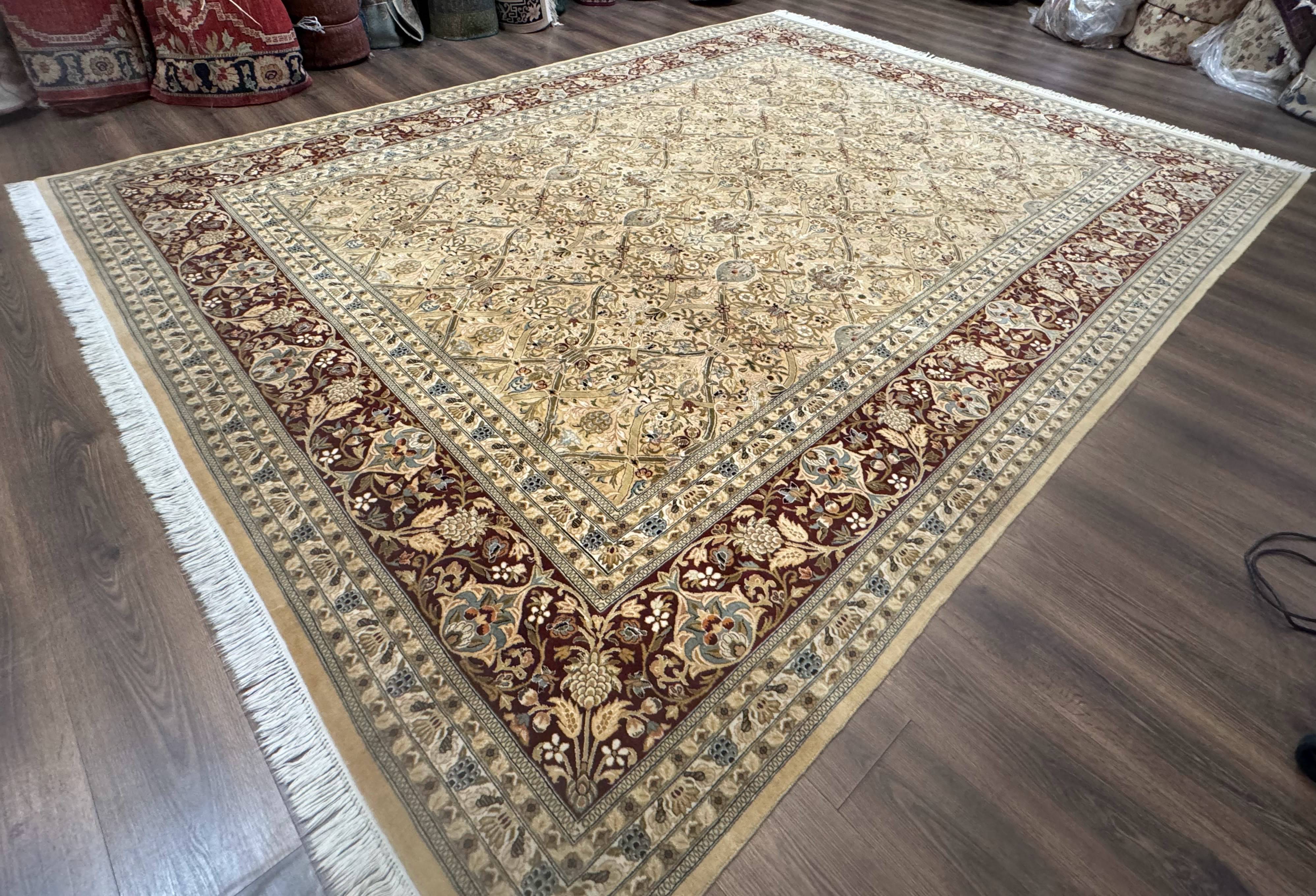 Fine Pak Persian Rug 9x12, Gold and Wine Red, Panel Design, 330 KPSI - Jewel Rugs