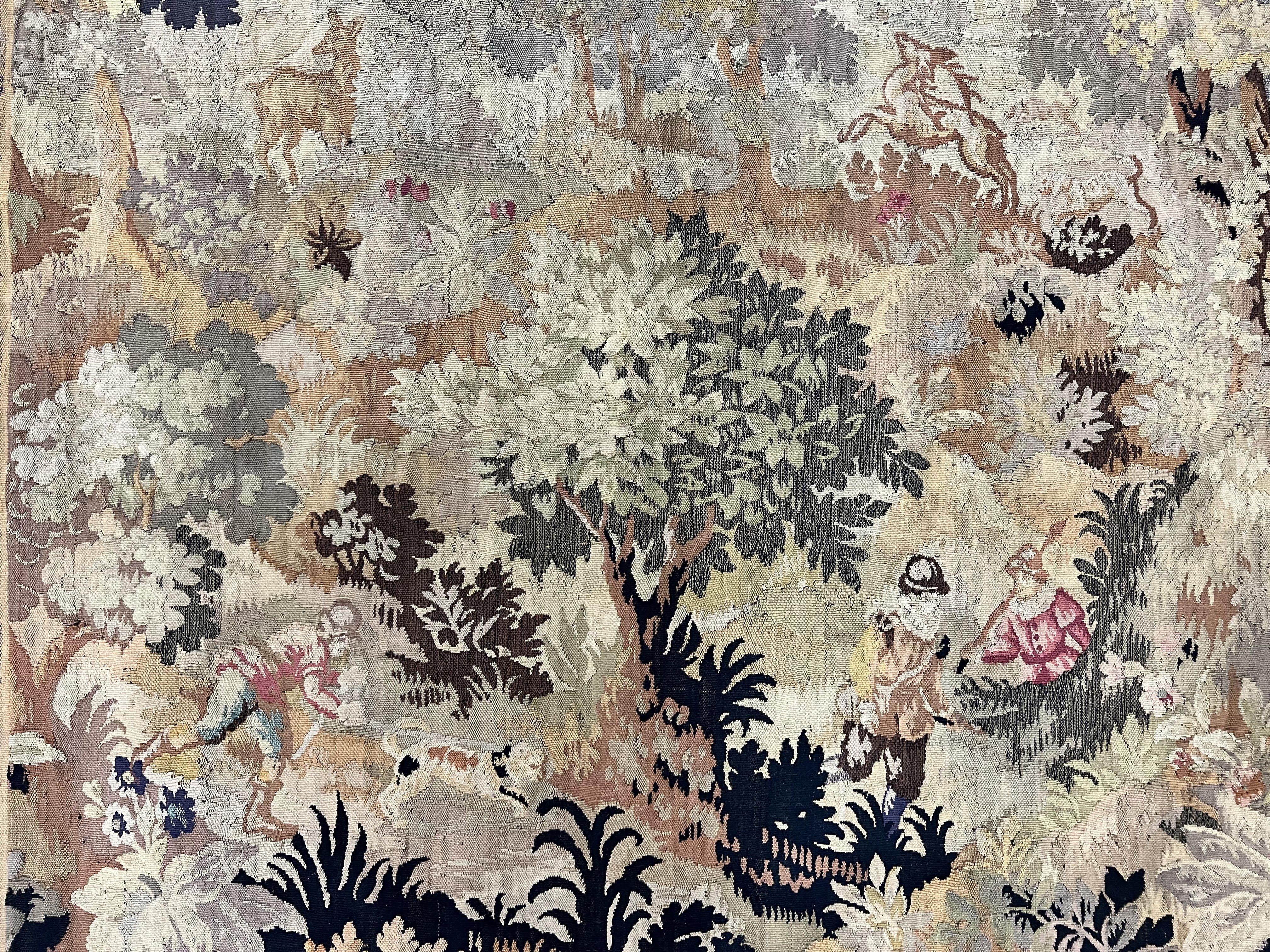 Antique French Tapestry 6x5 ft, European Handmade Wool Aubusson Weave Vintage Tapestry - Jewel Rugs