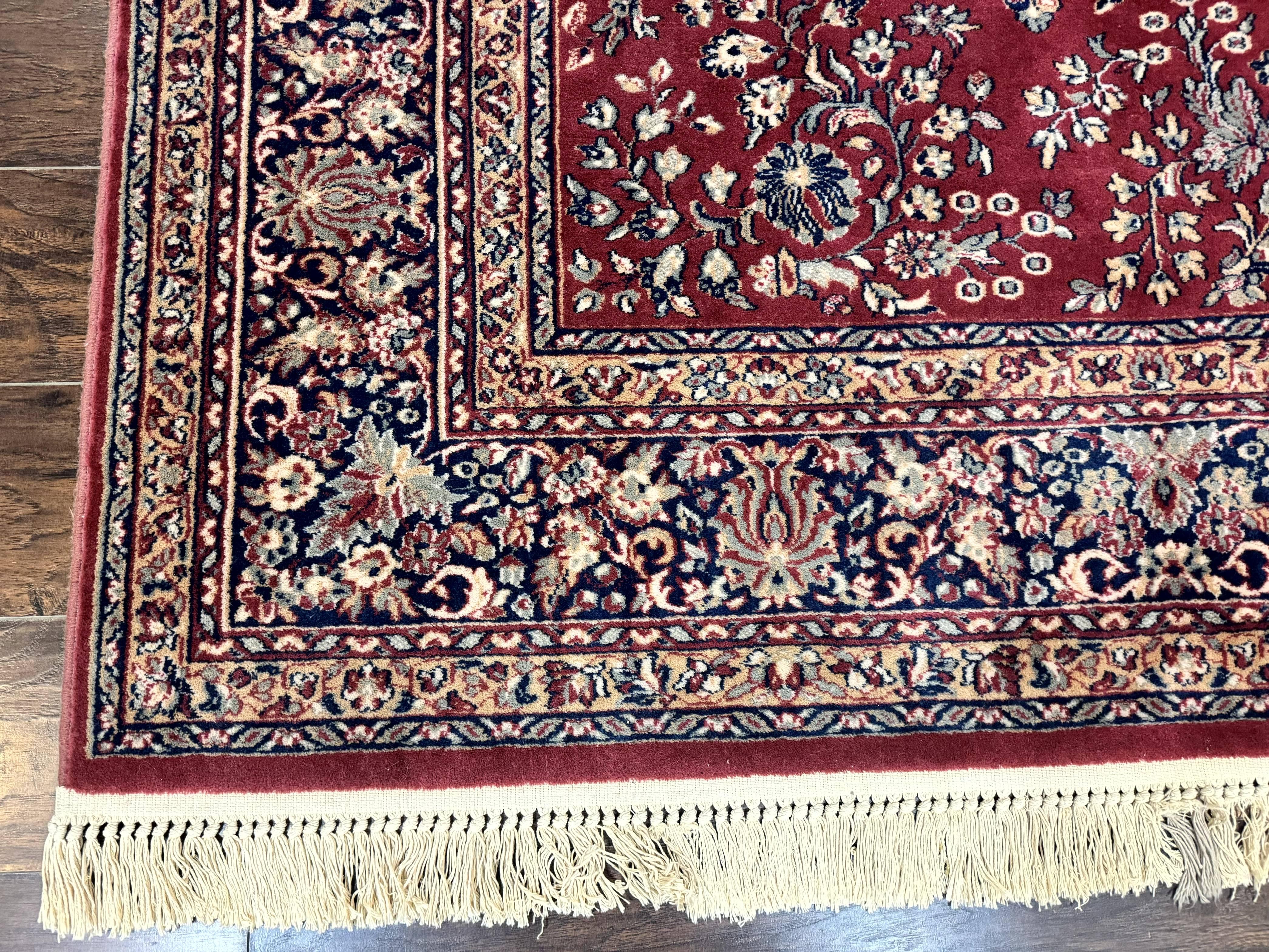 Karastan Rug 8 x 11.6, Rose Sarouk 300-1007, Vintage Wool Karastan Carpet, Beligum Power Loomed Rug, Floral, Red, Wool Pile - Jewel Rugs