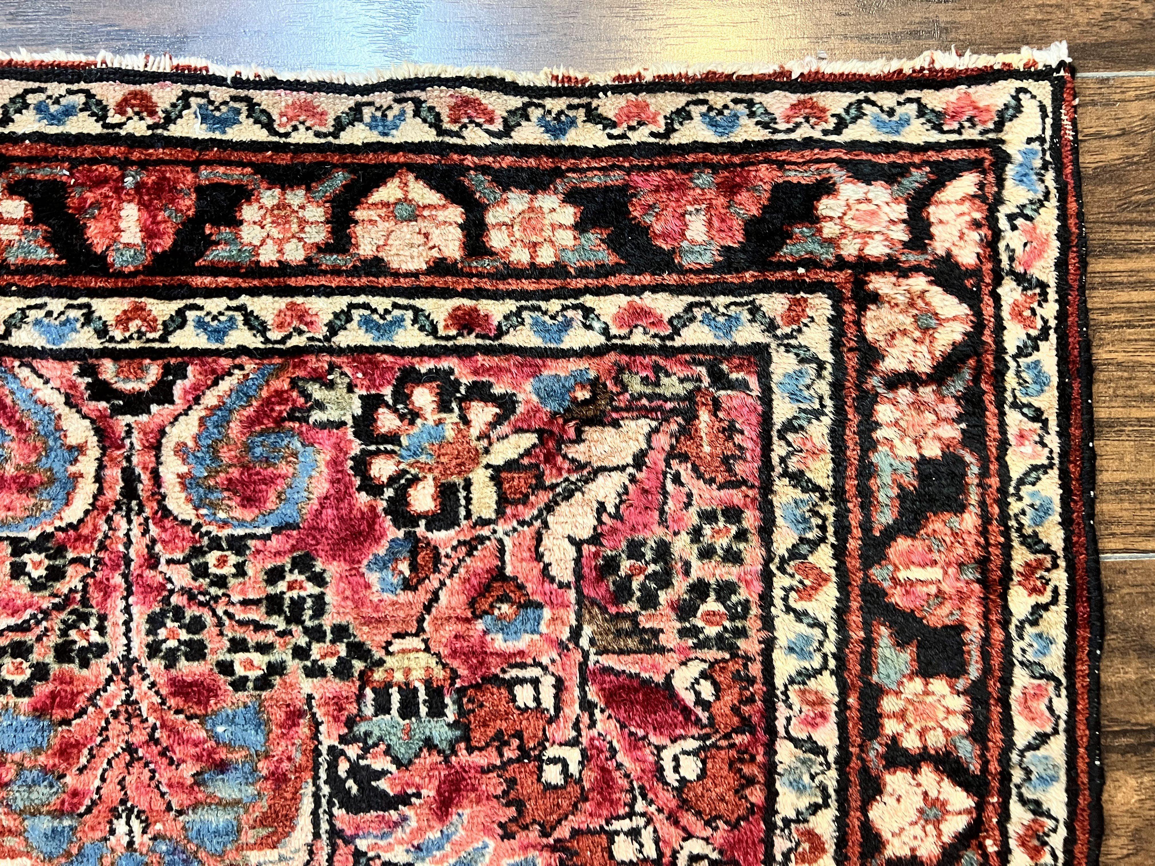 Small Antique Persian Rug 2.6 x 4, Red Floral Handmade 1920s Wool Rug, Persian Hamadan Lilian Rug - Jewel Rugs