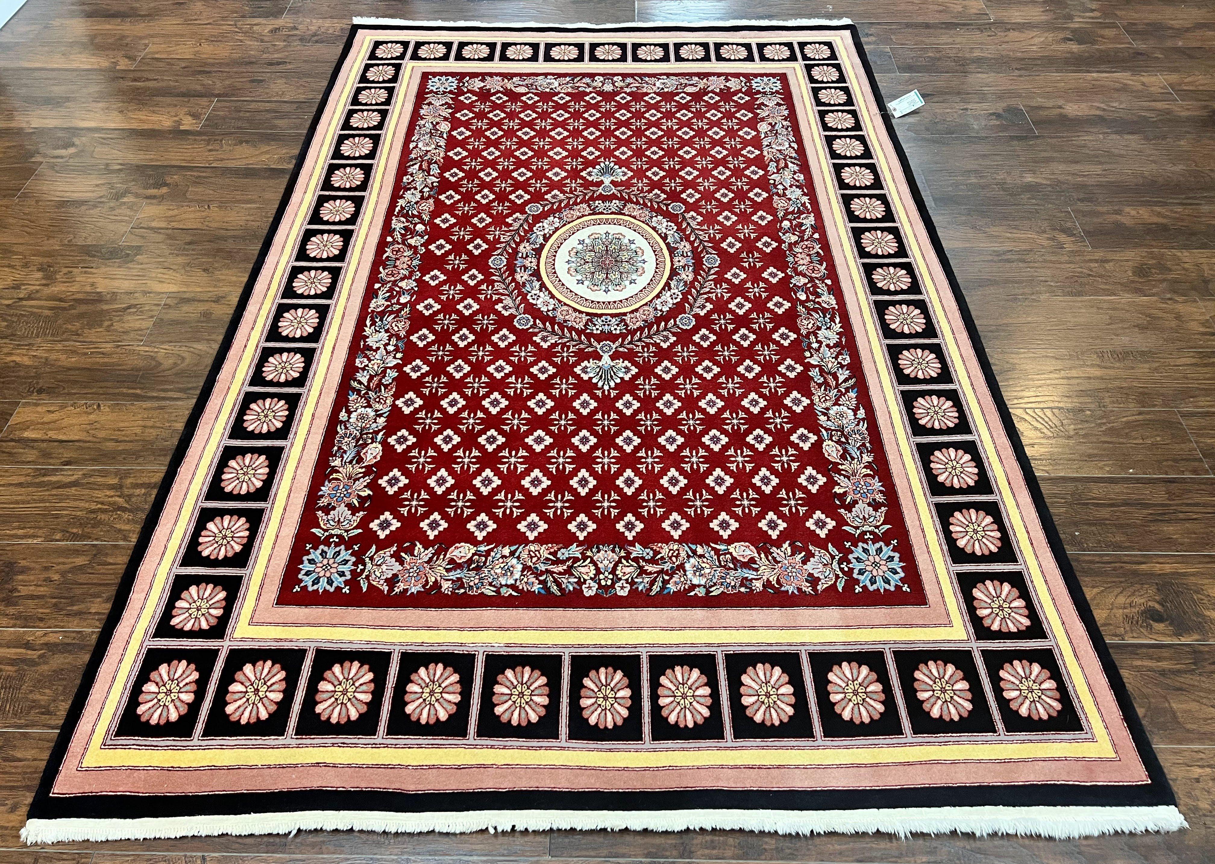 Pakistani Rug 6x9, European Aubusson Design, Wool Handmade Vintage Carpet, Dark Red, 6 x 9 Medium Sized Rug - Jewel Rugs