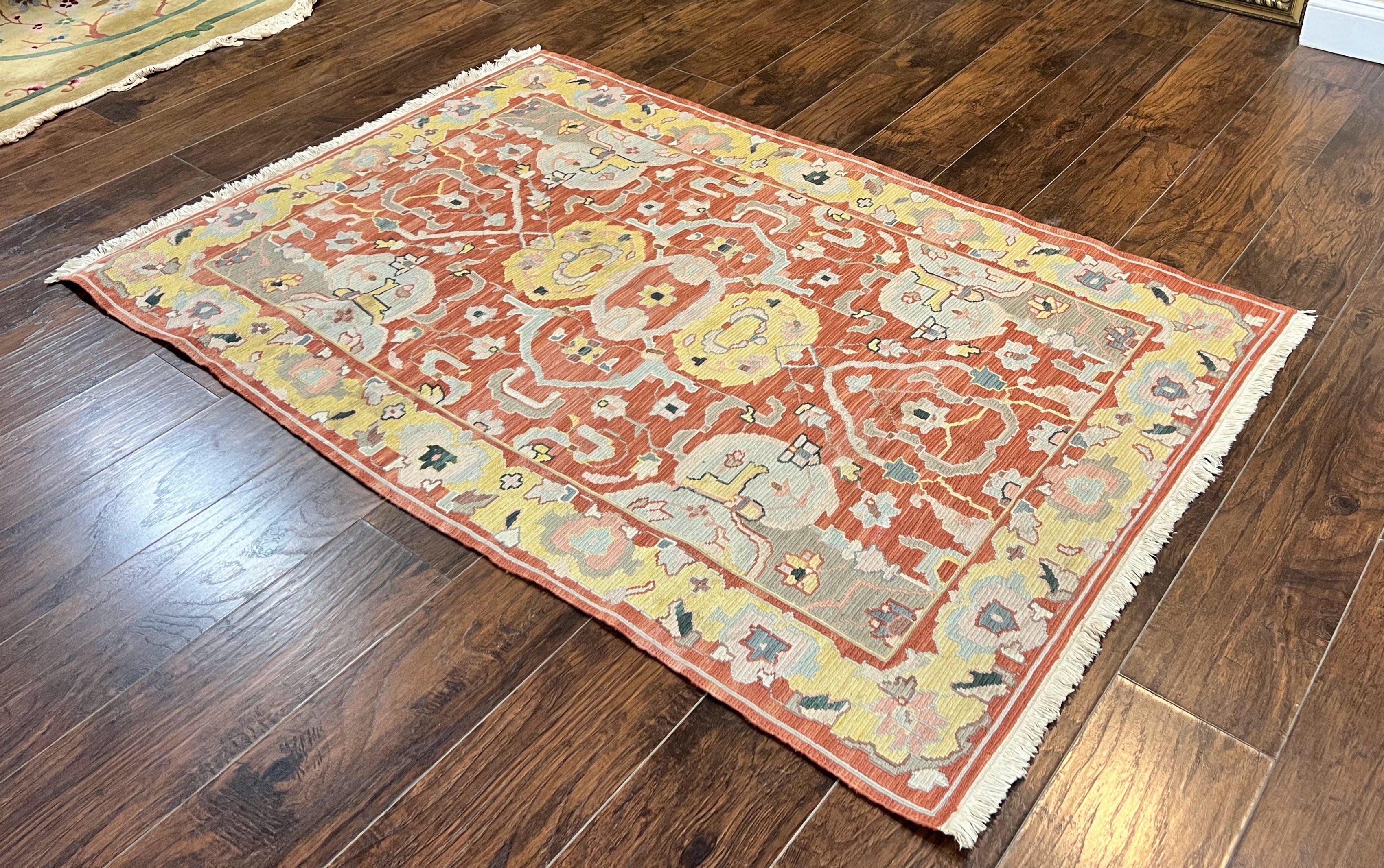 Turkish Flatweave Kilim Rug 4x6, Geometric Wool Handmade Carpet, Vintage - Jewel Rugs