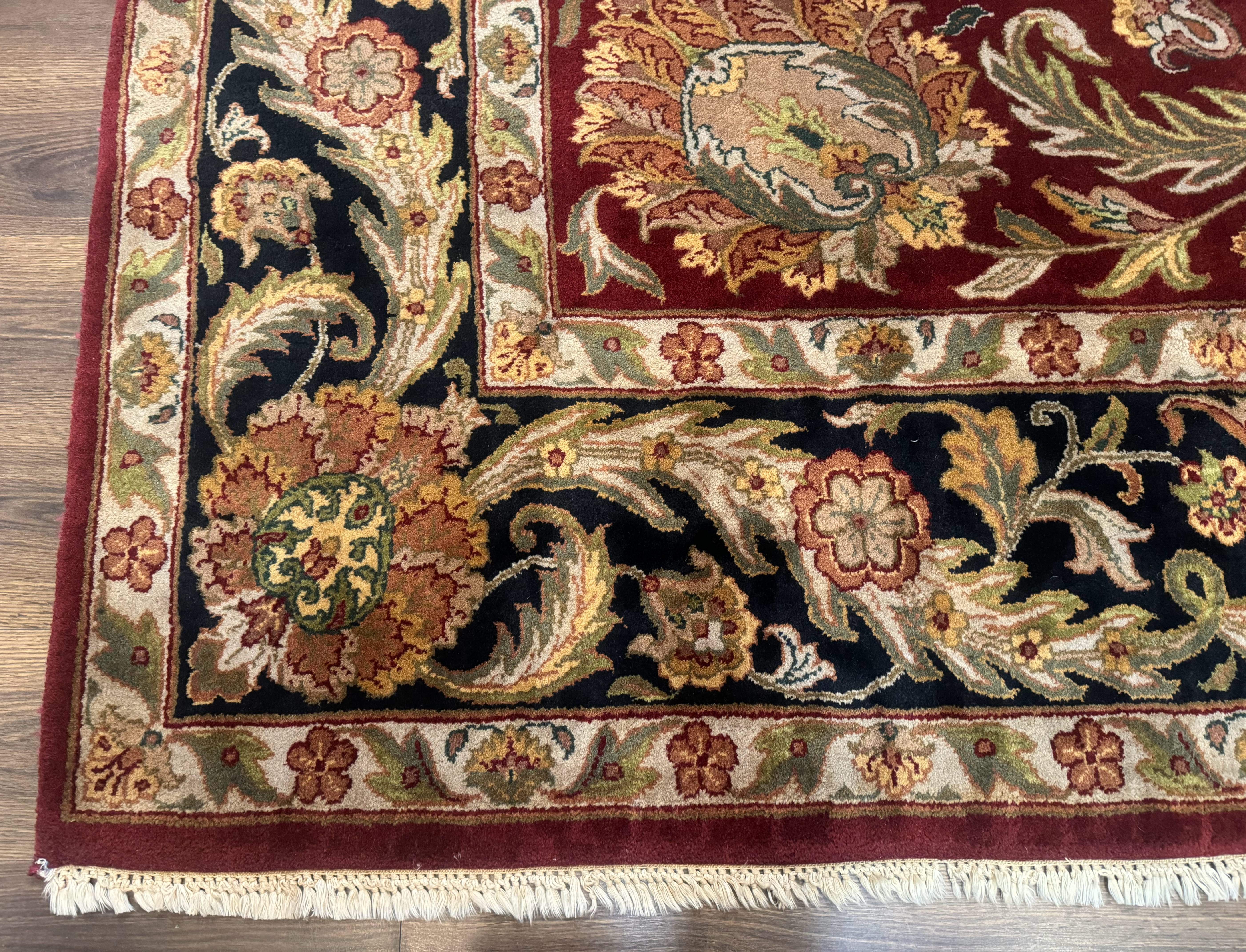 Indian Agra Rug 9x12 – Red, Hand-Knotted Wool Vintage Carpet - Jewel Rugs