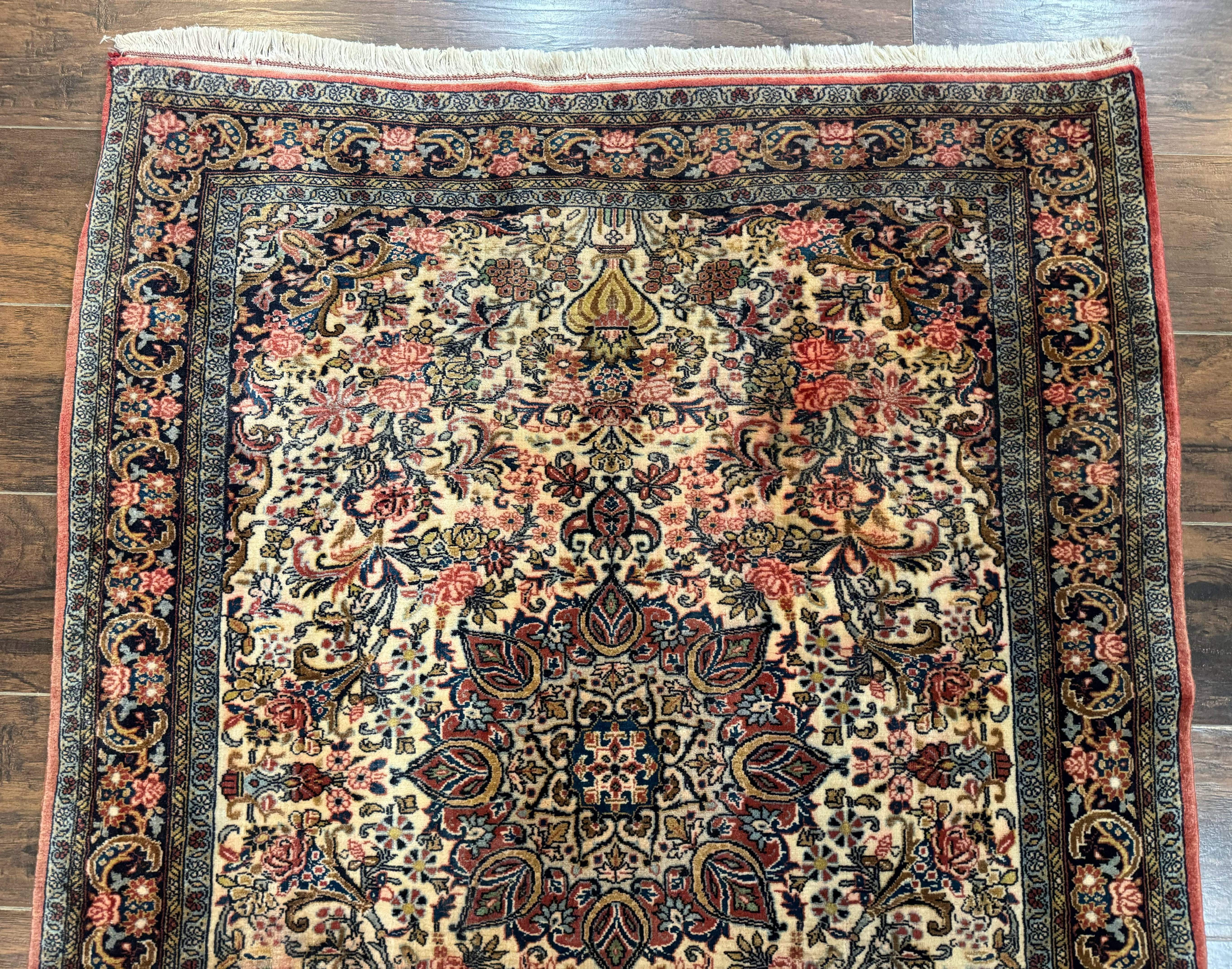 Persian Bidjar Rug 4x5 – Cream, Hand-Knotted Wool Vintage Carpet, Fine 200 KPSI - Jewel Rugs