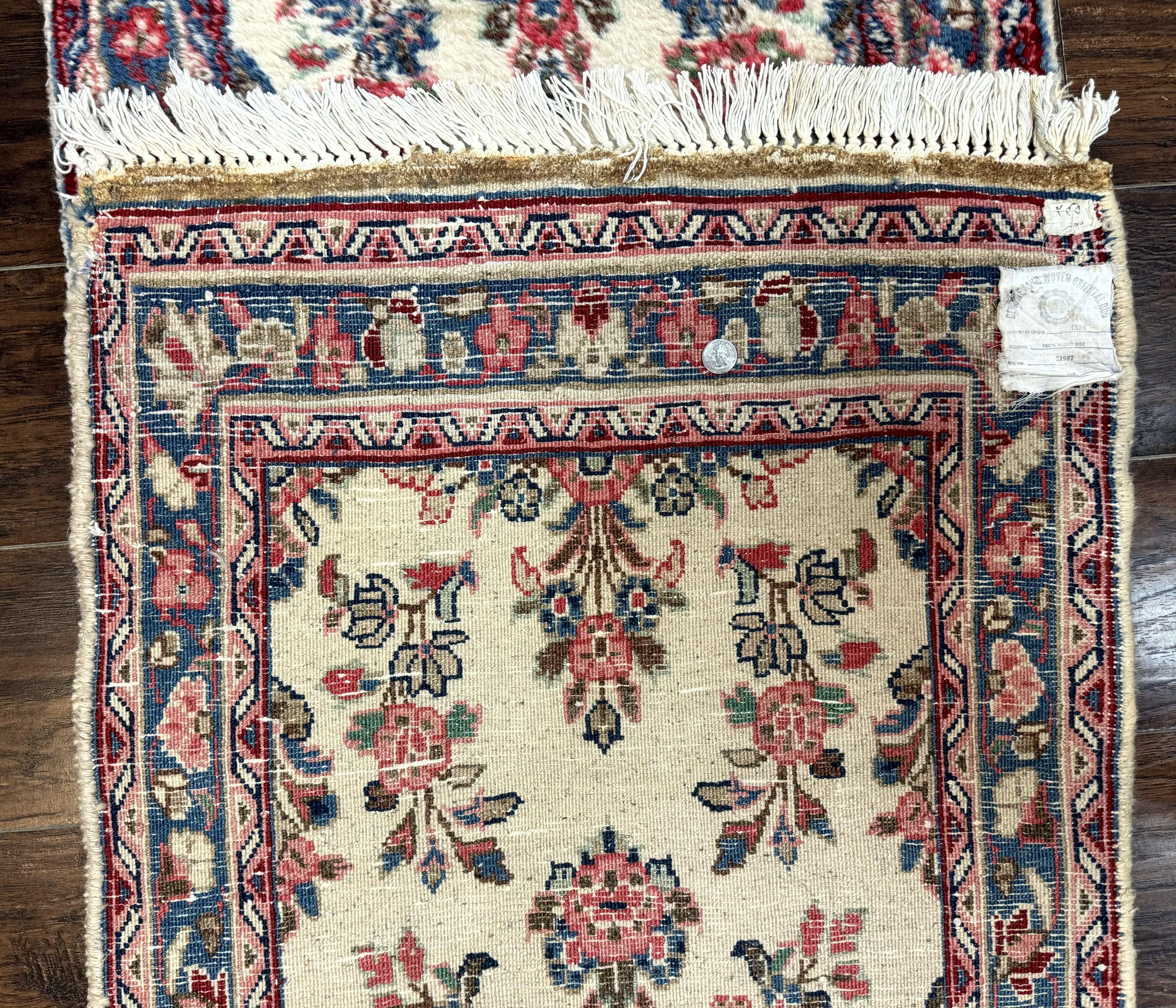 Persian Sarouk Runner Rug 2.4 x 21, Handmade Wool Floral Runner Rug for Hallway, 21ft Runner, Ivory - Jewel Rugs