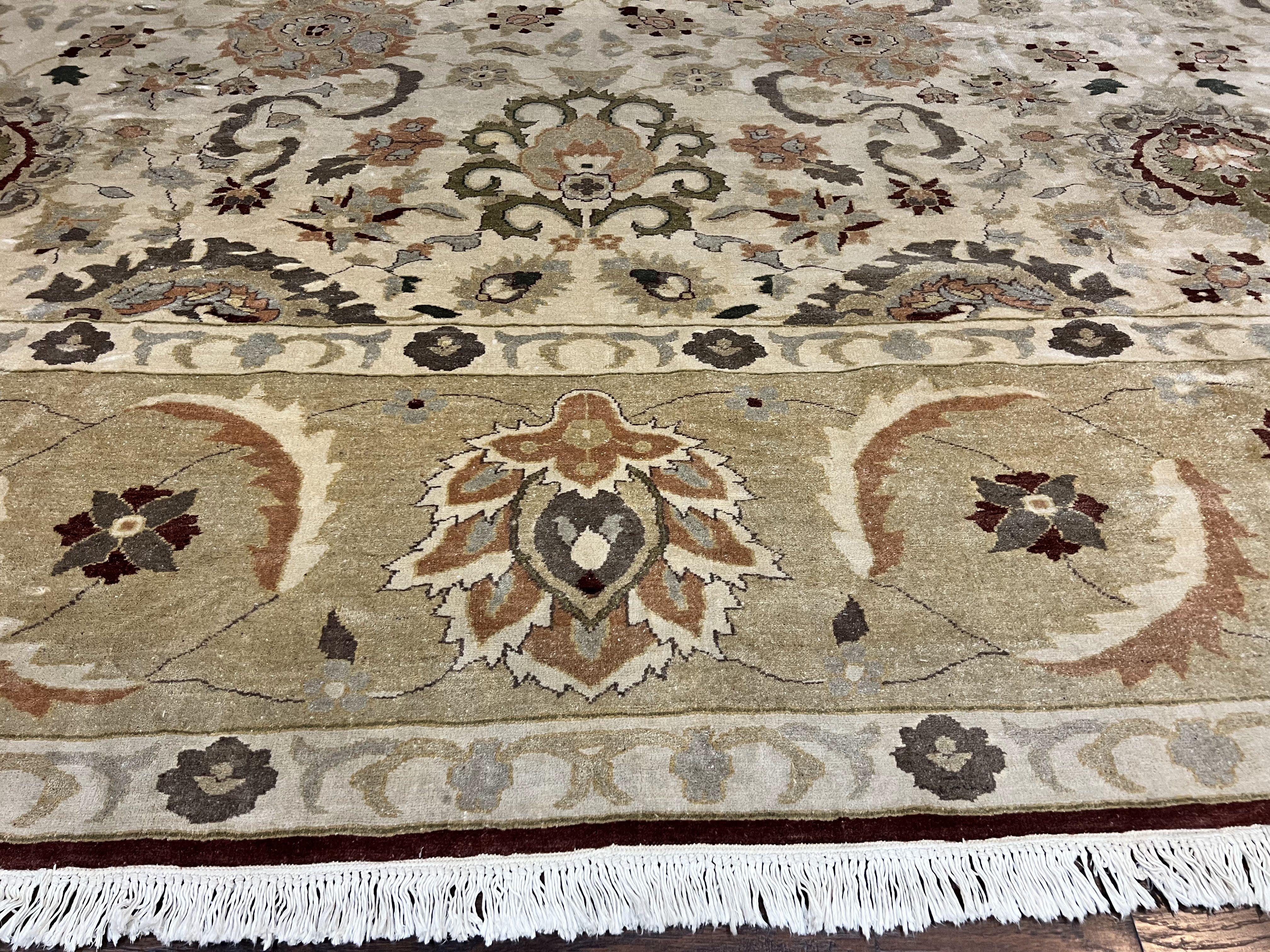 Large Egyptian Mahal Rug 16x16, Square Handmade Wool Rug, Rare Size 16 x 16 ft, Sultanabad Rug, Wool Handmade Vintage Carpet, Beige - Jewel Rugs
